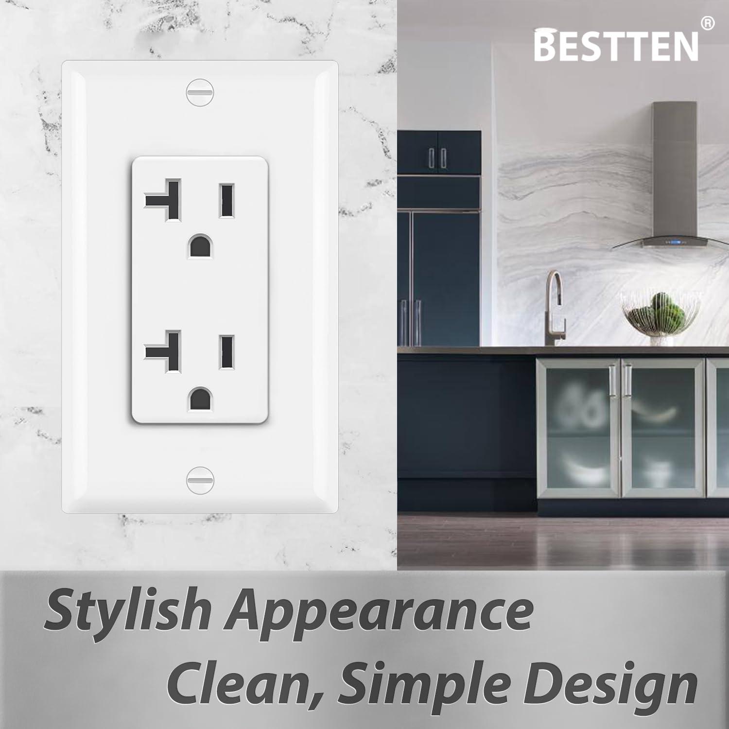 imageBESTTEN 20 Pack 15 Amp Decorator Wall Receptacle Outlet NonTamperResistant Wallplate Included 15A125V1875W UL Listed White20 Amp