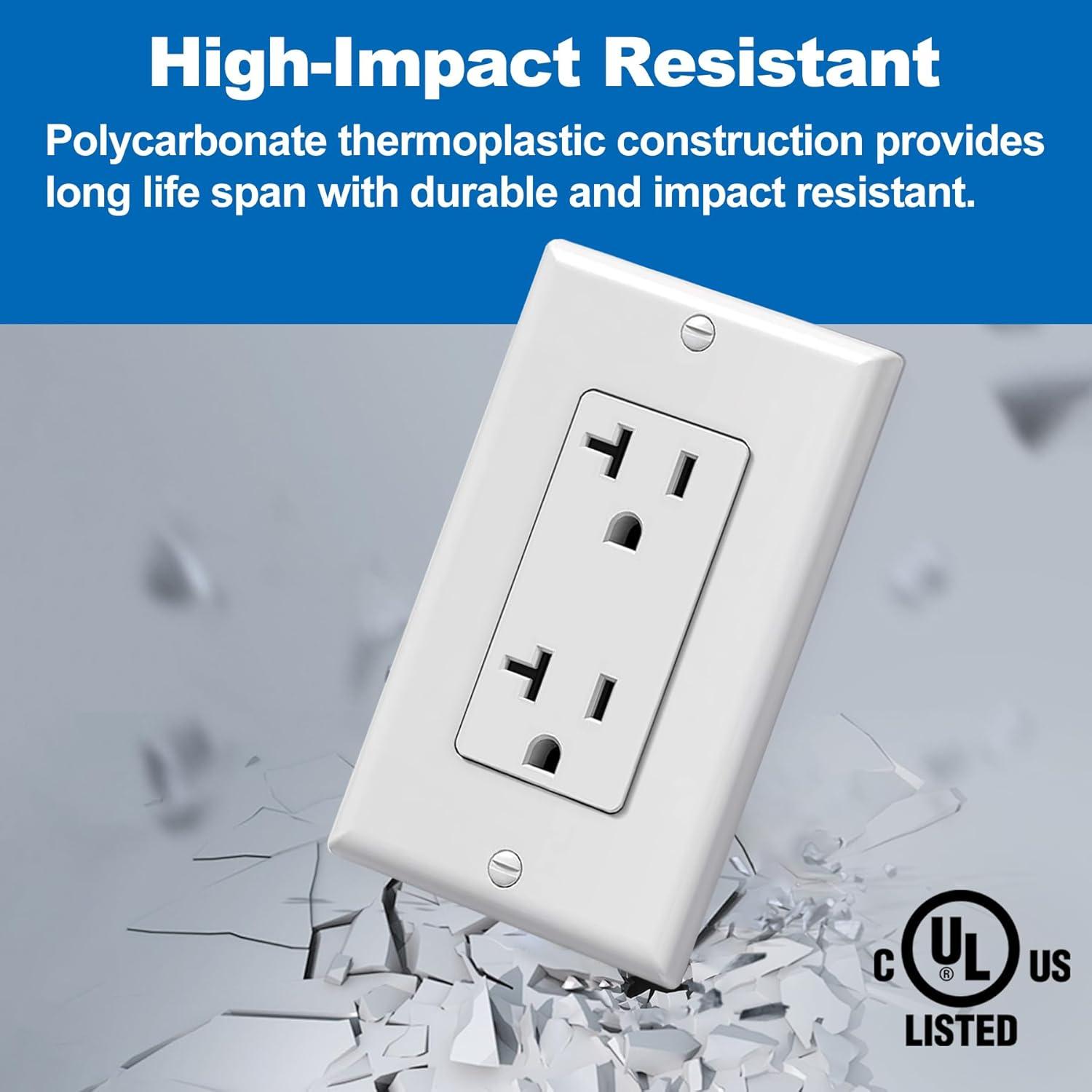 imageBESTTEN 20 Pack 15 Amp Decorator Wall Receptacle Outlet NonTamperResistant Wallplate Included 15A125V1875W UL Listed White20 Amp