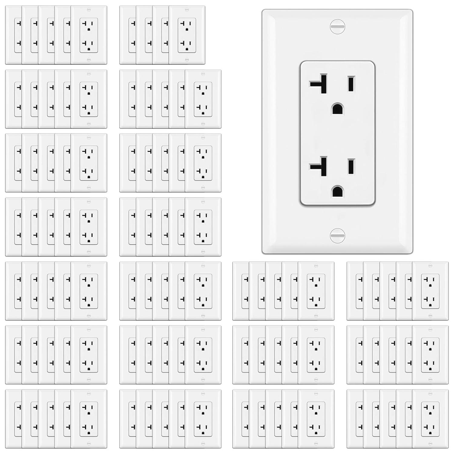 imageBESTTEN 20 Pack 15 Amp Decorator Wall Receptacle Outlet NonTamperResistant Wallplate Included 15A125V1875W UL Listed White20 Amp