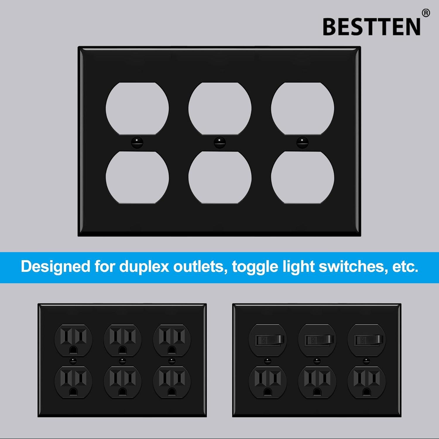 imageBESTTEN 20 Pack 1Gang Duplex Wall Plate Standard Size Unbreakable Polycarbonate Receptacle Outlet Cover and Switch Cover UL Listed WhiteBlack