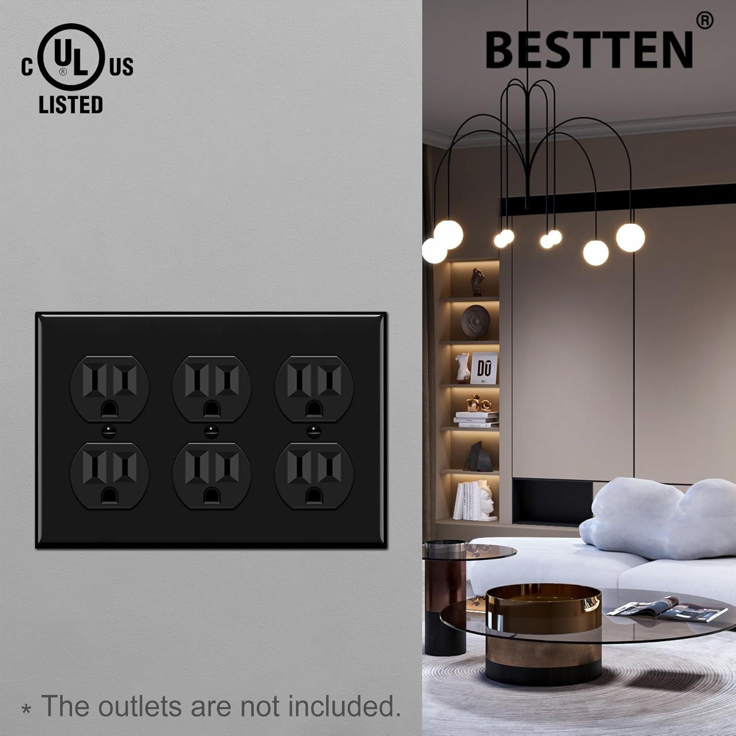 imageBESTTEN 20 Pack 1Gang Duplex Wall Plate Standard Size Unbreakable Polycarbonate Receptacle Outlet Cover and Switch Cover UL Listed WhiteBlack
