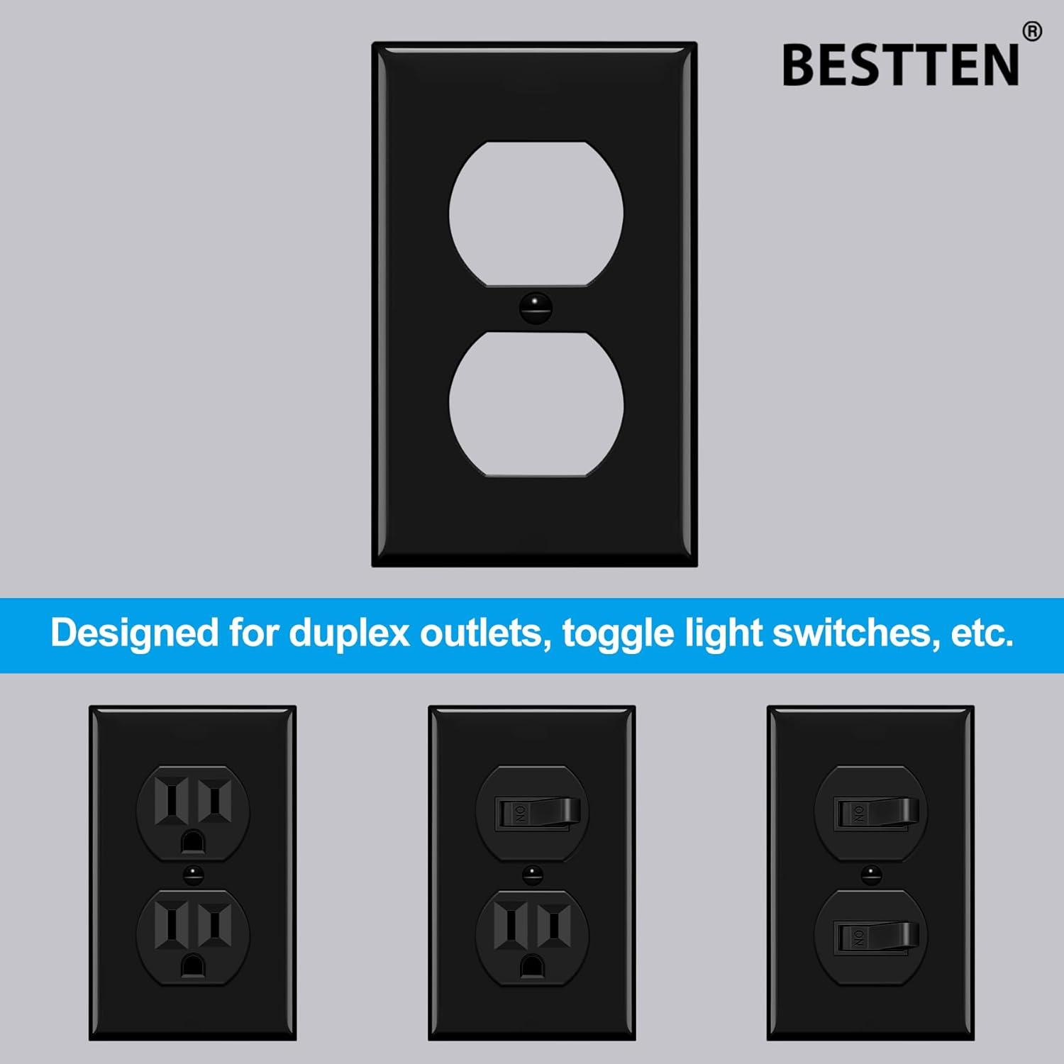 imageBESTTEN 20 Pack 1Gang Duplex Wall Plate Standard Size Unbreakable Polycarbonate Receptacle Outlet Cover and Switch Cover UL Listed WhiteBlack