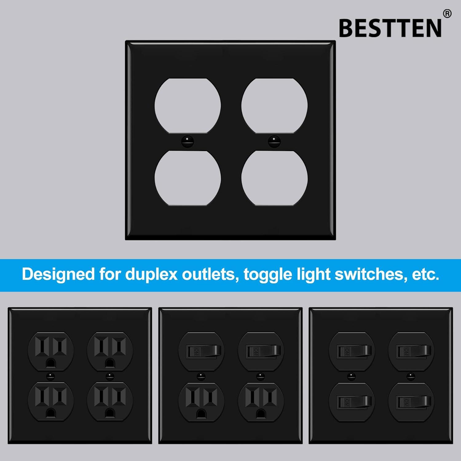 imageBESTTEN 20 Pack 1Gang Duplex Wall Plate Standard Size Unbreakable Polycarbonate Receptacle Outlet Cover and Switch Cover UL Listed WhiteBlack