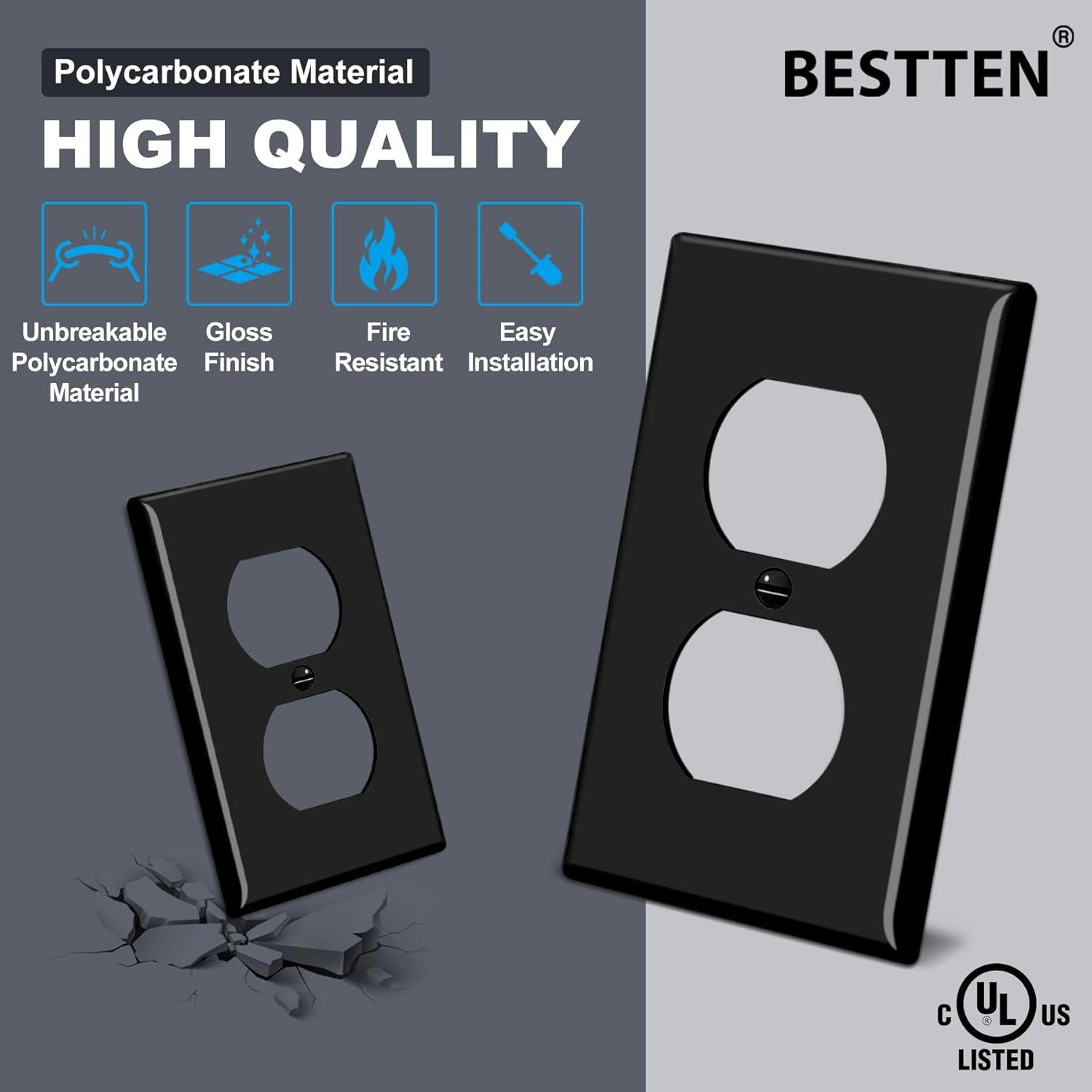 imageBESTTEN 20 Pack 1Gang Duplex Wall Plate Standard Size Unbreakable Polycarbonate Receptacle Outlet Cover and Switch Cover UL Listed WhiteBlack