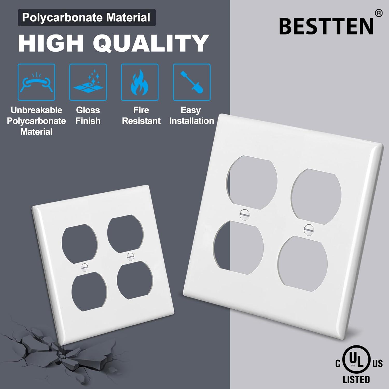 imageBESTTEN 20 Pack 1Gang Duplex Wall Plate Standard Size Unbreakable Polycarbonate Receptacle Outlet Cover and Switch Cover UL Listed WhiteWhite