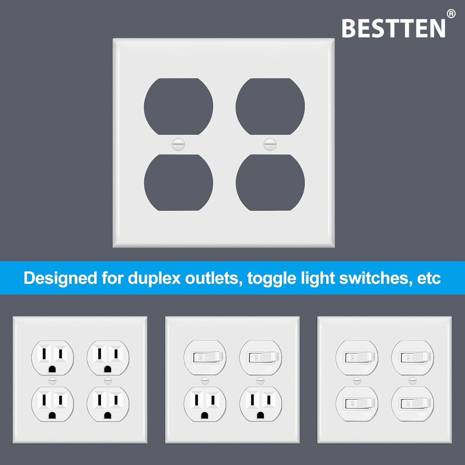 imageBESTTEN 20 Pack 1Gang Duplex Wall Plate Standard Size Unbreakable Polycarbonate Receptacle Outlet Cover and Switch Cover UL Listed WhiteWhite