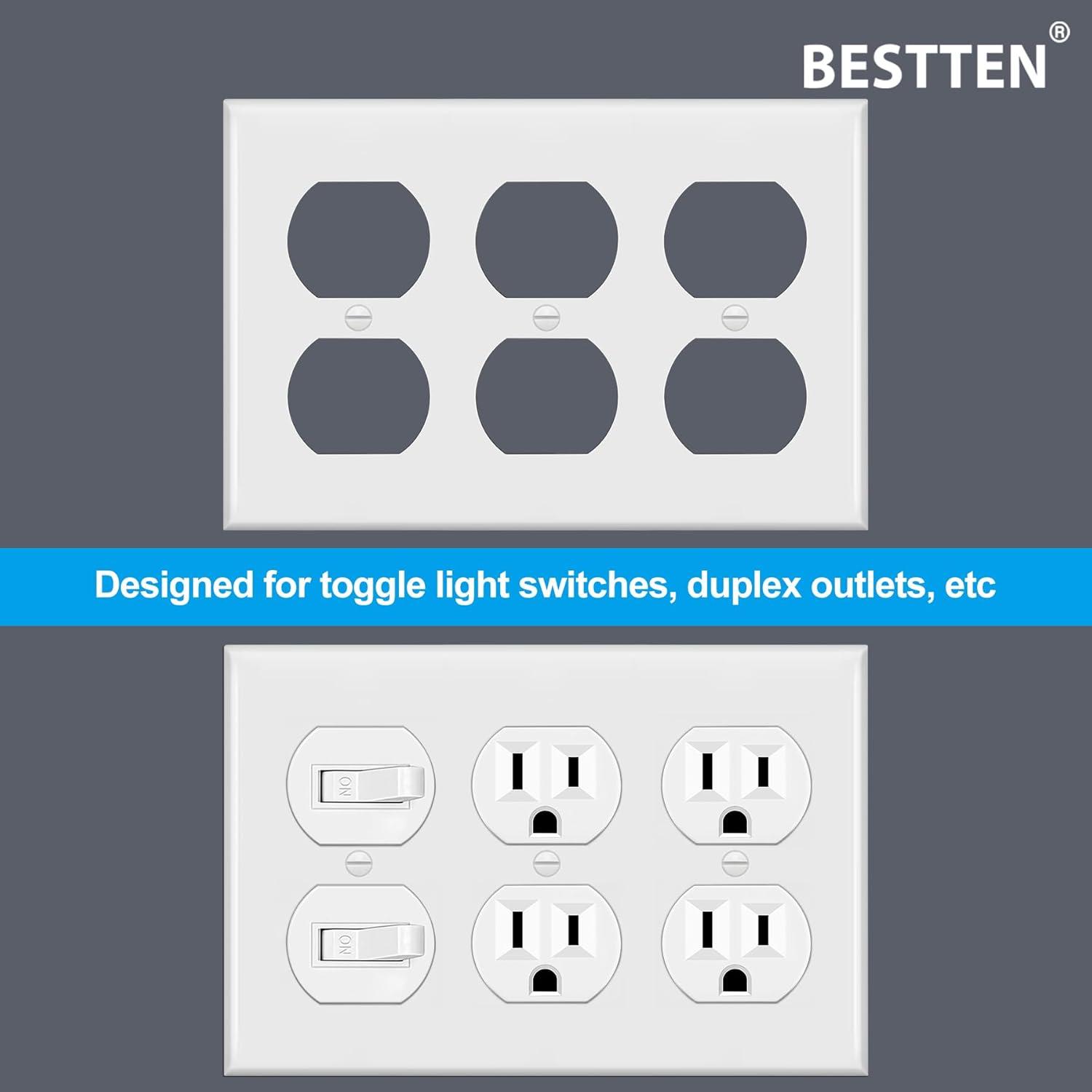 imageBESTTEN 20 Pack 1Gang Duplex Wall Plate Standard Size Unbreakable Polycarbonate Receptacle Outlet Cover and Switch Cover UL Listed WhiteWhite