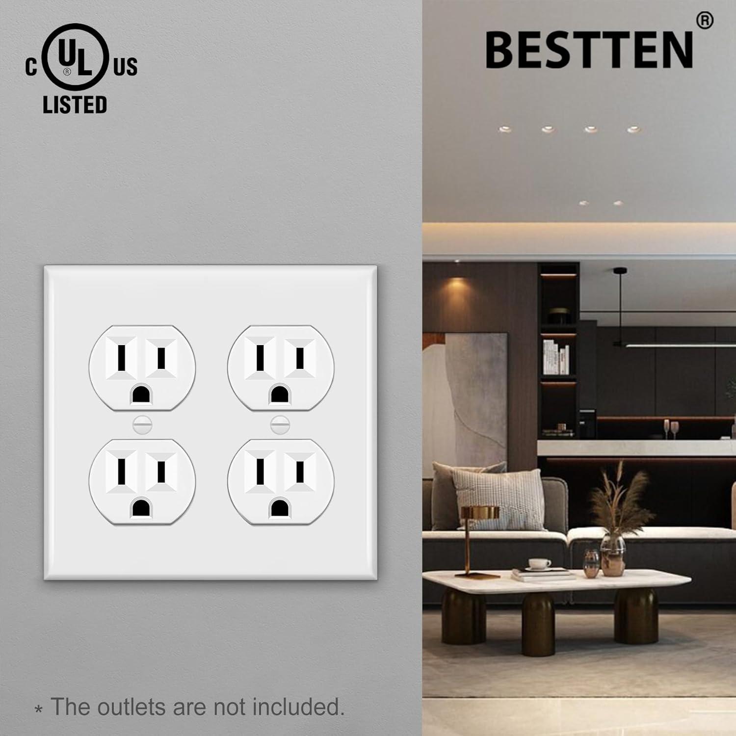 imageBESTTEN 20 Pack 1Gang Duplex Wall Plate Standard Size Unbreakable Polycarbonate Receptacle Outlet Cover and Switch Cover UL Listed WhiteWhite