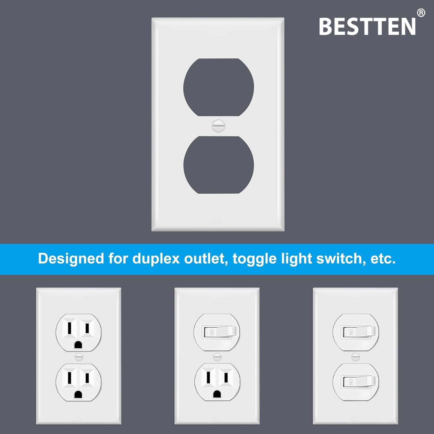 imageBESTTEN 20 Pack 1Gang Duplex Wall Plate Standard Size Unbreakable Polycarbonate Receptacle Outlet Cover and Switch Cover UL Listed WhiteWhite