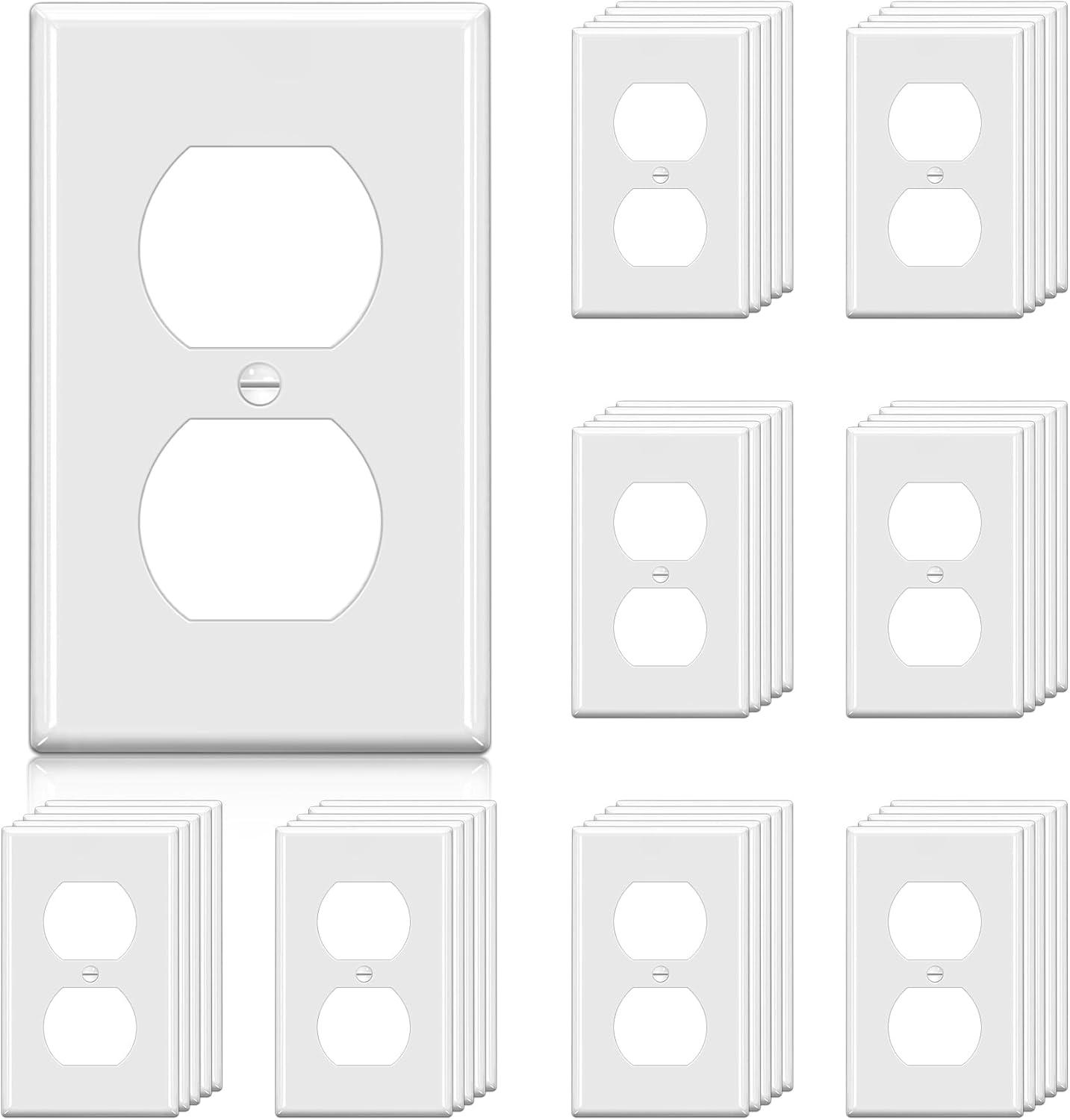 imageBESTTEN 20 Pack 1Gang Duplex Wall Plate Standard Size Unbreakable Polycarbonate Receptacle Outlet Cover and Switch Cover UL Listed WhiteWhite