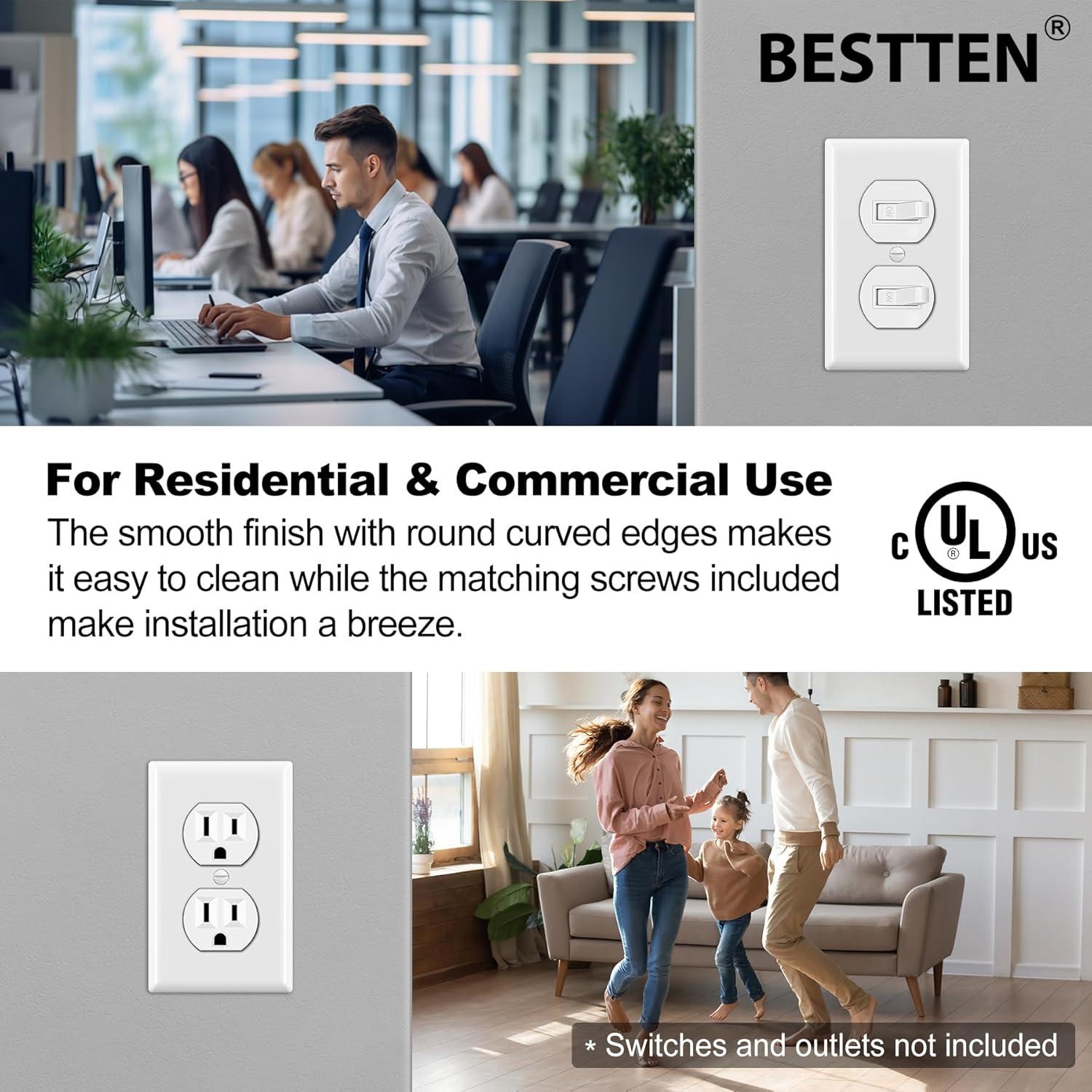 imageBESTTEN 20 Pack 1Gang Duplex Wall Plate Standard Size Unbreakable Polycarbonate Receptacle Outlet Cover and Switch Cover UL Listed WhiteWhite