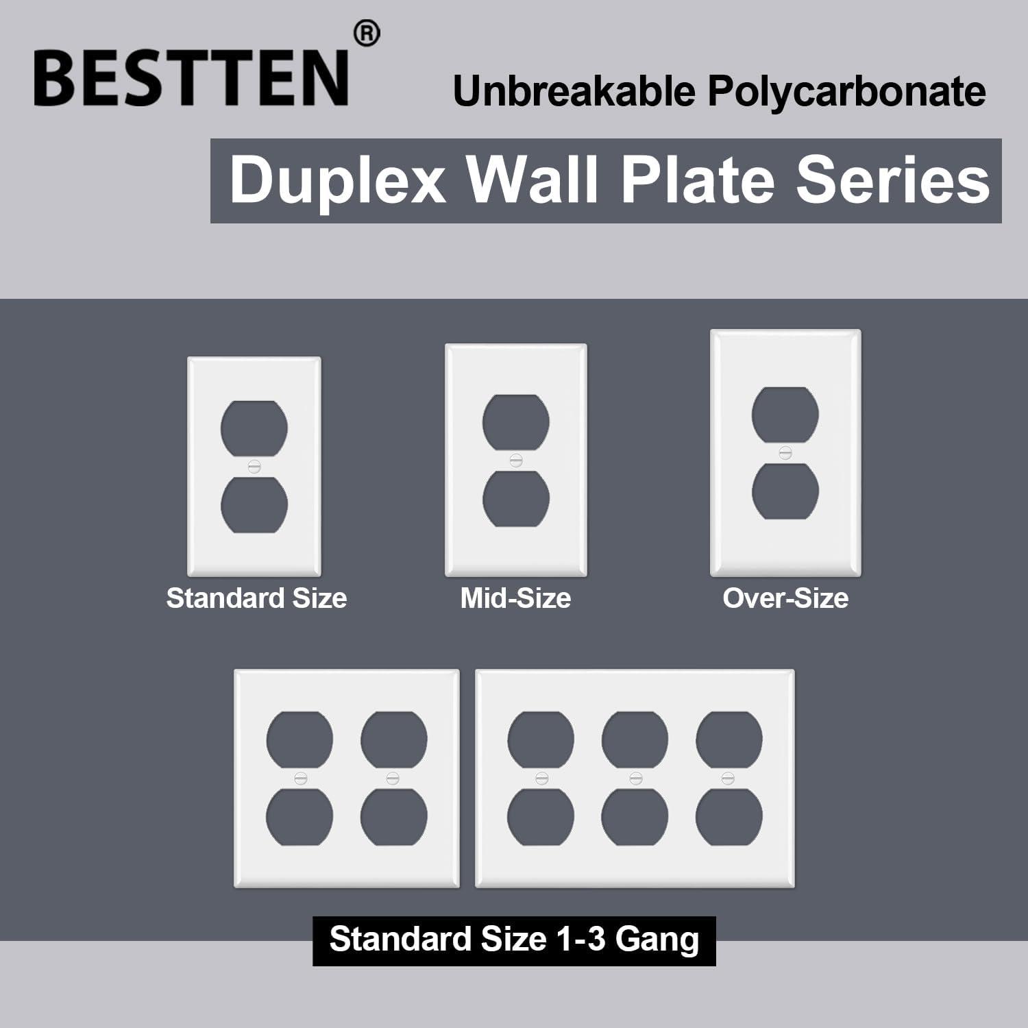 imageBESTTEN 20 Pack 1Gang Duplex Wall Plate Standard Size Unbreakable Polycarbonate Receptacle Outlet Cover and Switch Cover UL Listed WhiteWhite
