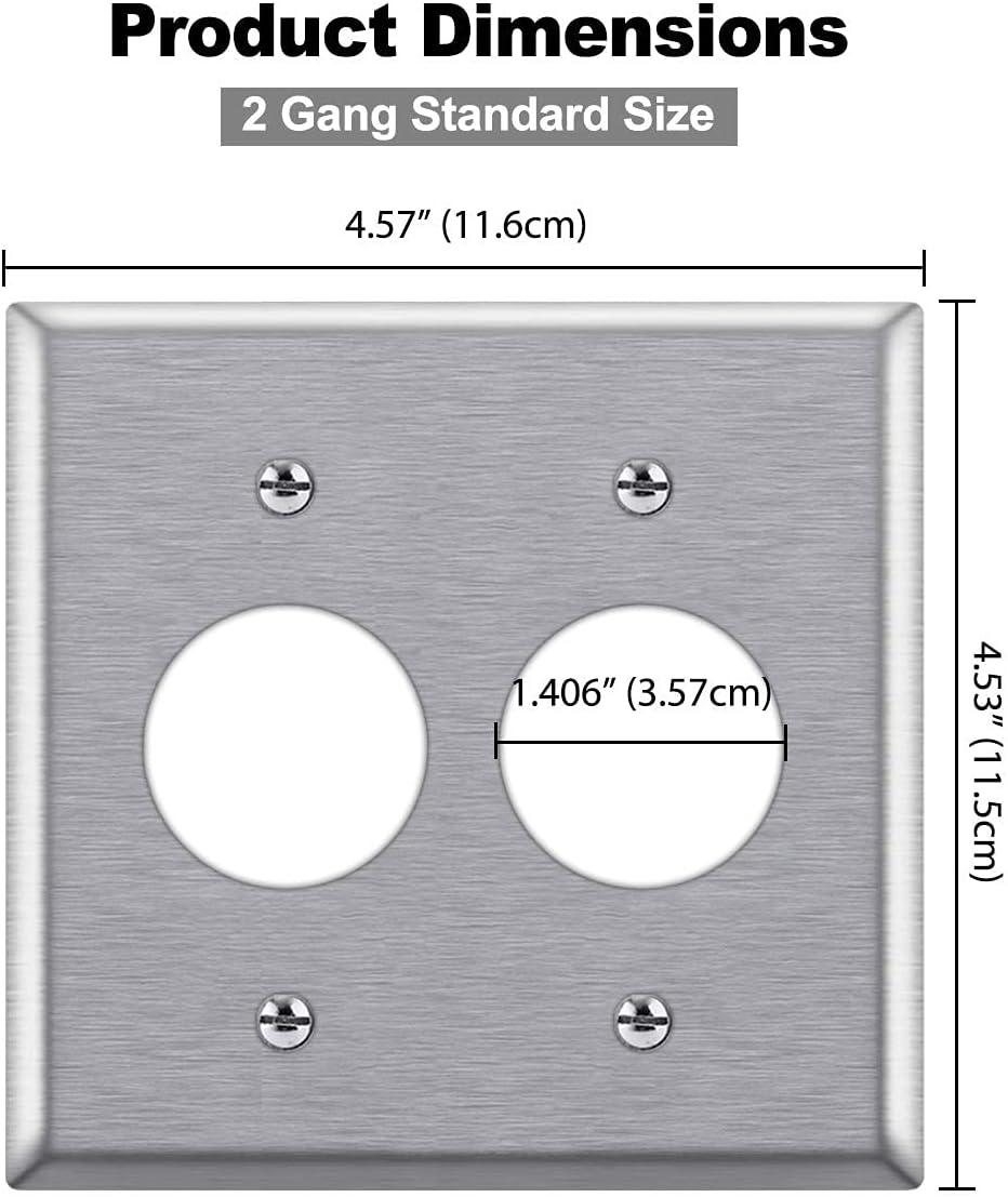 imageBESTTEN 2Gang 1406Inch Hole Metal Wall Plate for Double Receptacles AntiCorrosion Stainless Steel Outlet Cover Industrial Grade Standard Size 2 Pack