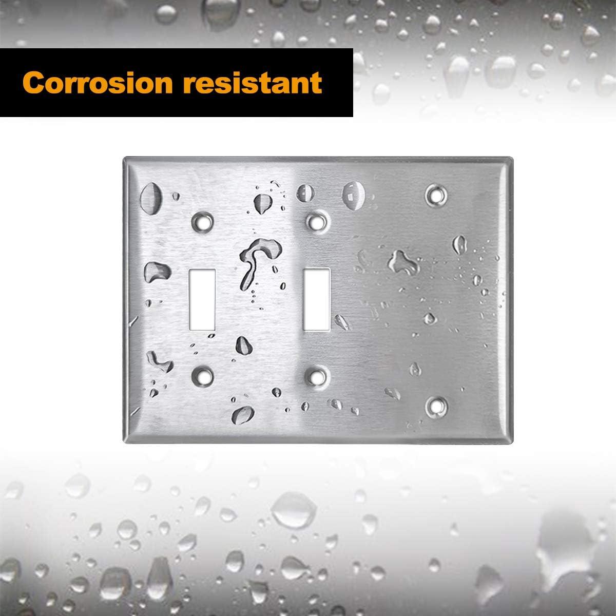 imageBESTTEN 3Gang Combo Metal Wall Plate with hite or Clear Plastic Film 1Blank2Toggle Standard Size CorrosionResistant Stainless Steel Light Switch Cover Brushed Finish 2 Pack Silver
