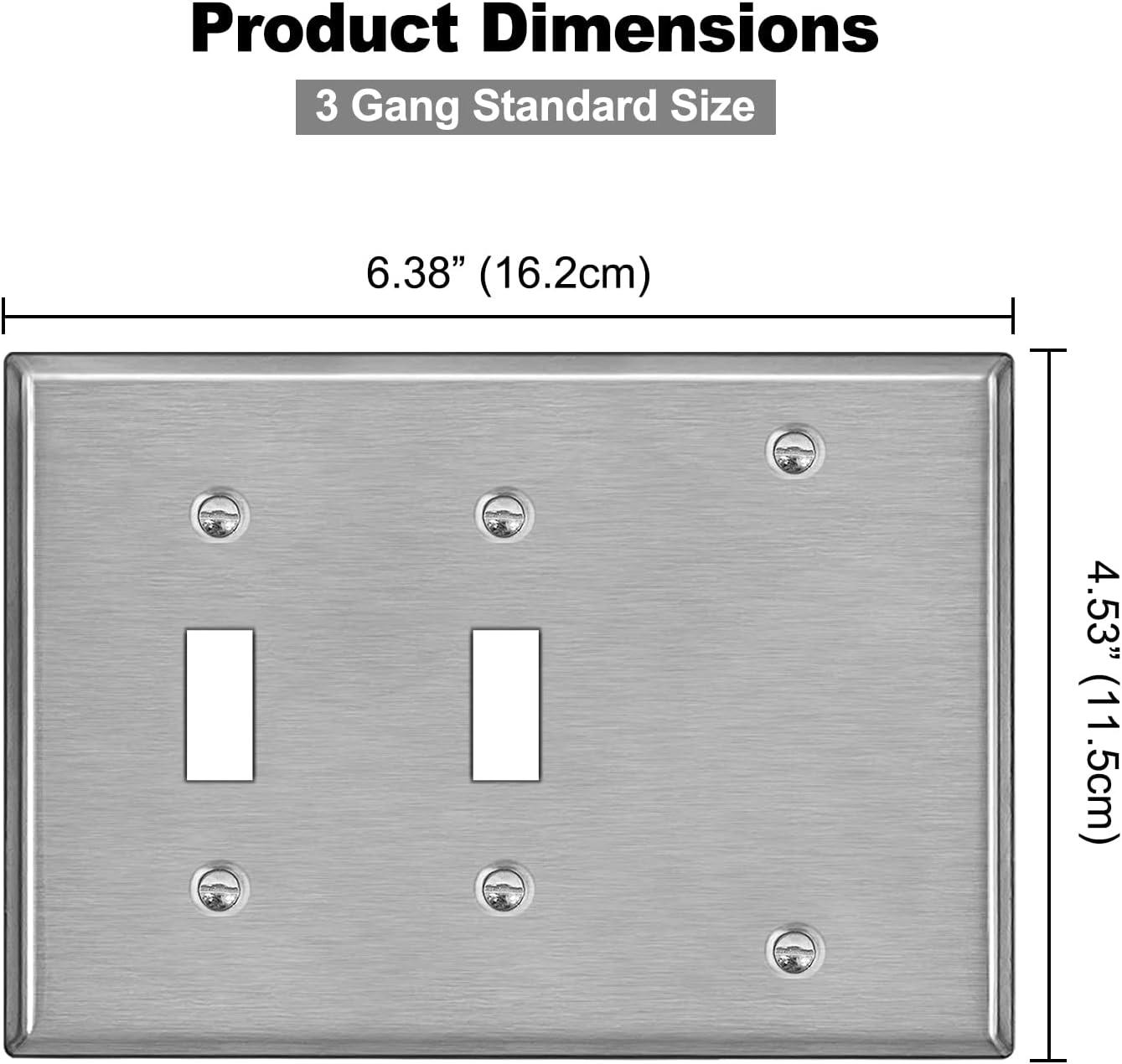 imageBESTTEN 3Gang Combo Metal Wall Plate with hite or Clear Plastic Film 1Blank2Toggle Standard Size CorrosionResistant Stainless Steel Light Switch Cover Brushed Finish 2 Pack Silver