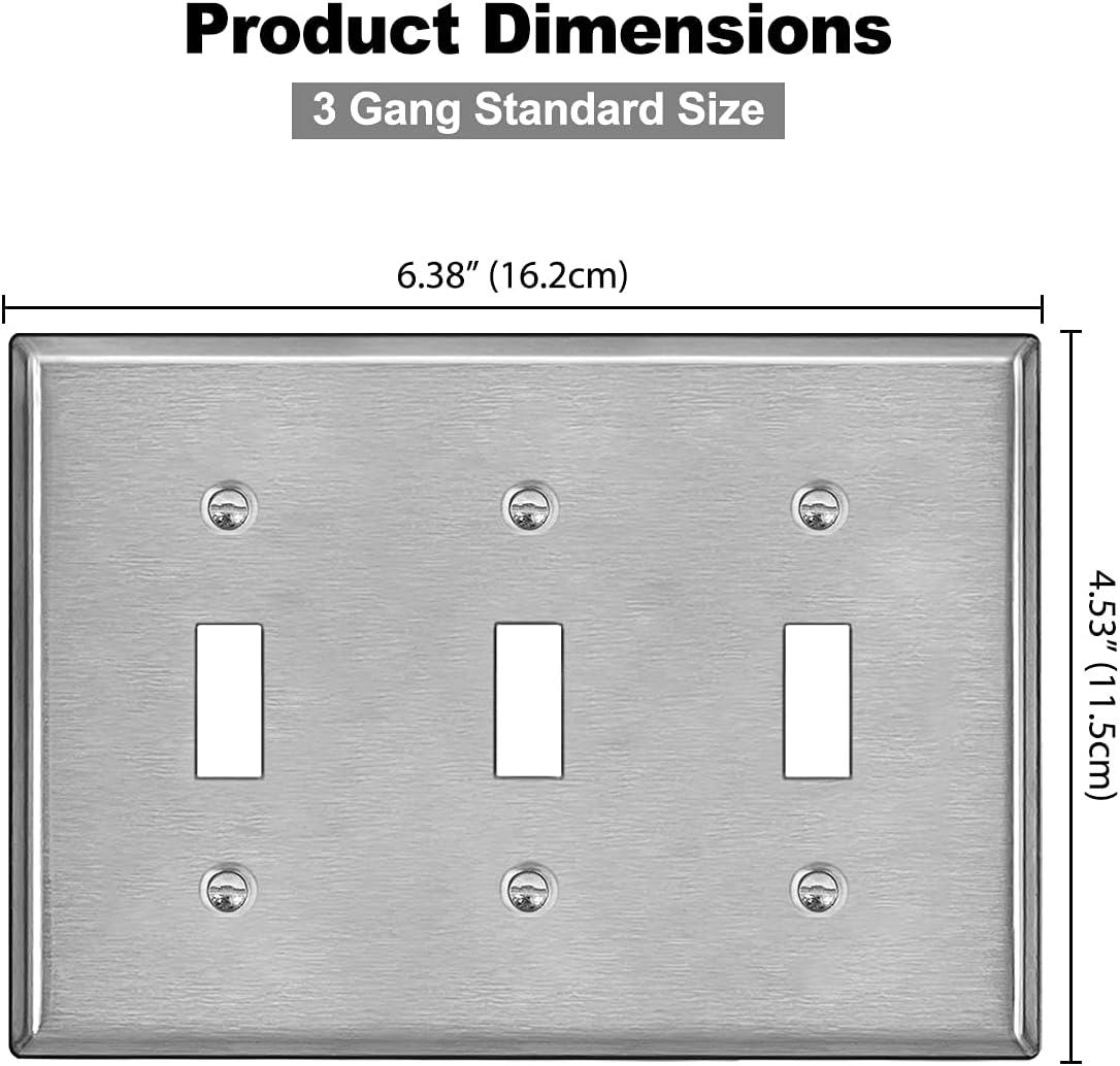 imageBESTTEN 4 Gang Toggle Switch Metal Wall Plate with hite or Clear Plastic Film Industrial Grade Stainless Steel Material Brushed Finish Stainless Steel Light Switch Cover Standard Size SilverBrushed Stainless Steel
