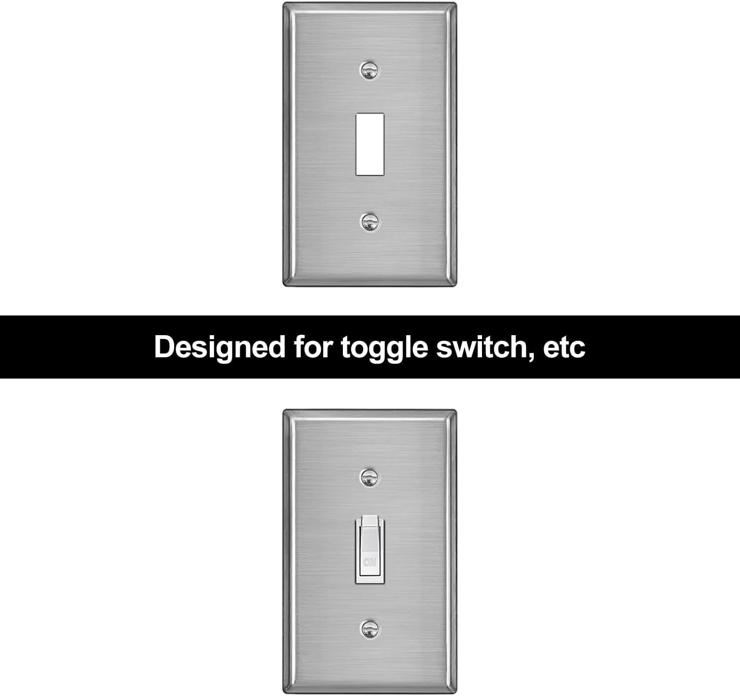 imageBESTTEN 4 Gang Toggle Switch Metal Wall Plate with hite or Clear Plastic Film Industrial Grade Stainless Steel Material Brushed Finish Stainless Steel Light Switch Cover Standard Size SilverBrushed Stainless Steel