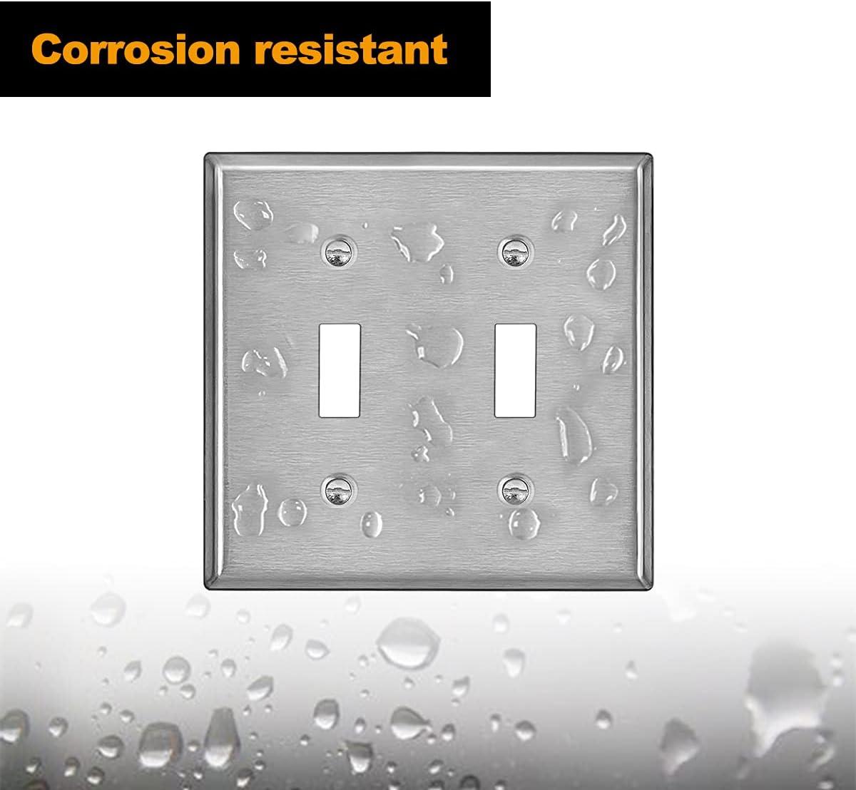 imageBESTTEN 4 Gang Toggle Switch Metal Wall Plate with hite or Clear Plastic Film Industrial Grade Stainless Steel Material Brushed Finish Stainless Steel Light Switch Cover Standard Size SilverBrushed Stainless Steel