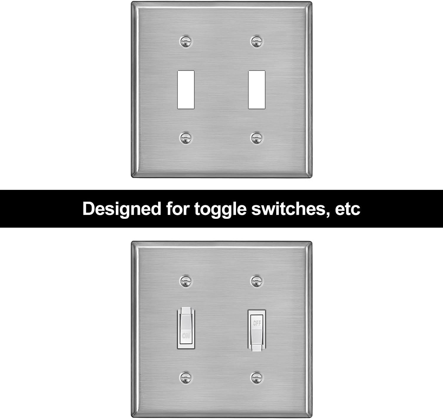 imageBESTTEN 4 Gang Toggle Switch Metal Wall Plate with hite or Clear Plastic Film Industrial Grade Stainless Steel Material Brushed Finish Stainless Steel Light Switch Cover Standard Size SilverBrushed Stainless Steel