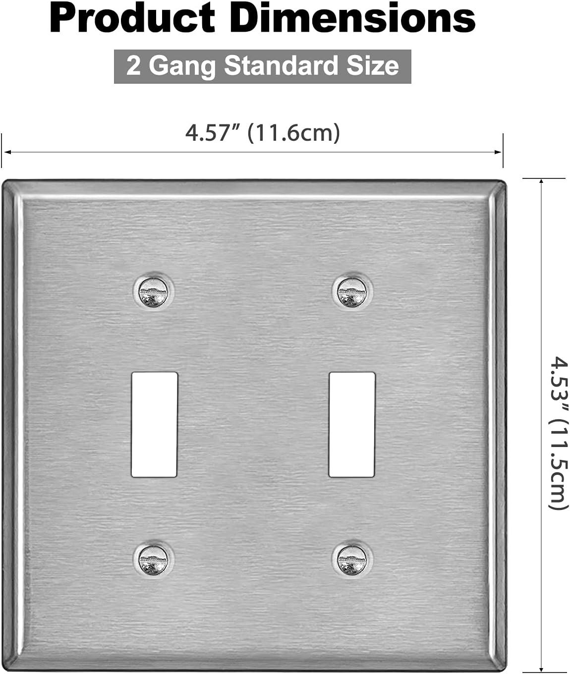 imageBESTTEN 4 Gang Toggle Switch Metal Wall Plate with hite or Clear Plastic Film Industrial Grade Stainless Steel Material Brushed Finish Stainless Steel Light Switch Cover Standard Size SilverBrushed Stainless Steel
