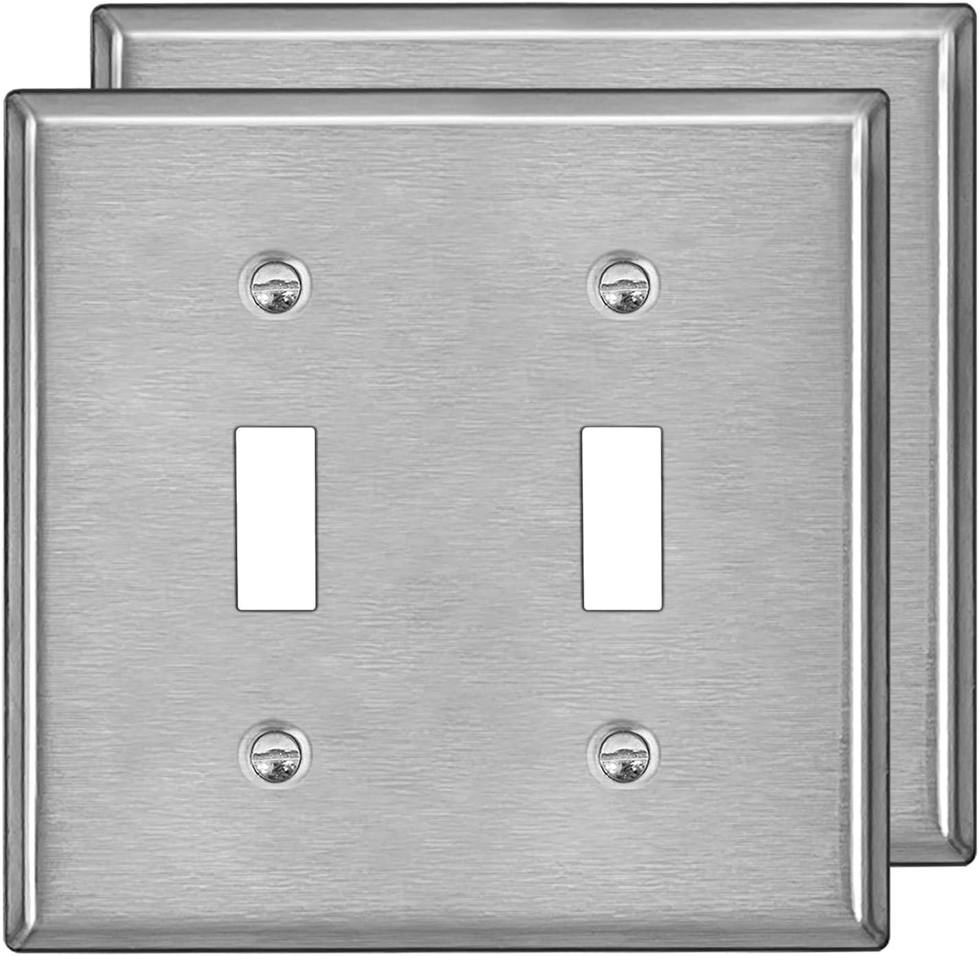 imageBESTTEN 4 Gang Toggle Switch Metal Wall Plate with hite or Clear Plastic Film Industrial Grade Stainless Steel Material Brushed Finish Stainless Steel Light Switch Cover Standard Size SilverBrushed Stainless Steel