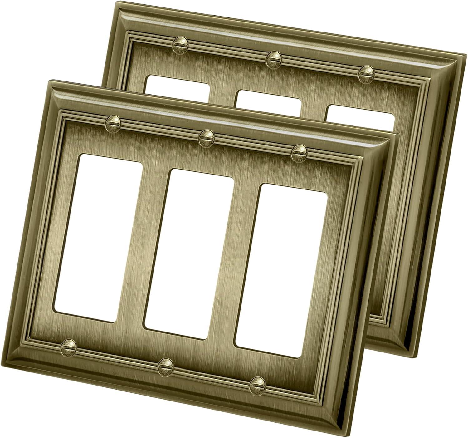 imageBESTTEN 4 Gang Zinc Alloy Aged Brass Metal Decor Wall Plate Grand Collection Decorator Antique Brass Outlet Cover for Switch or Receptacle Durable Corrosion ResistantAntique Brass