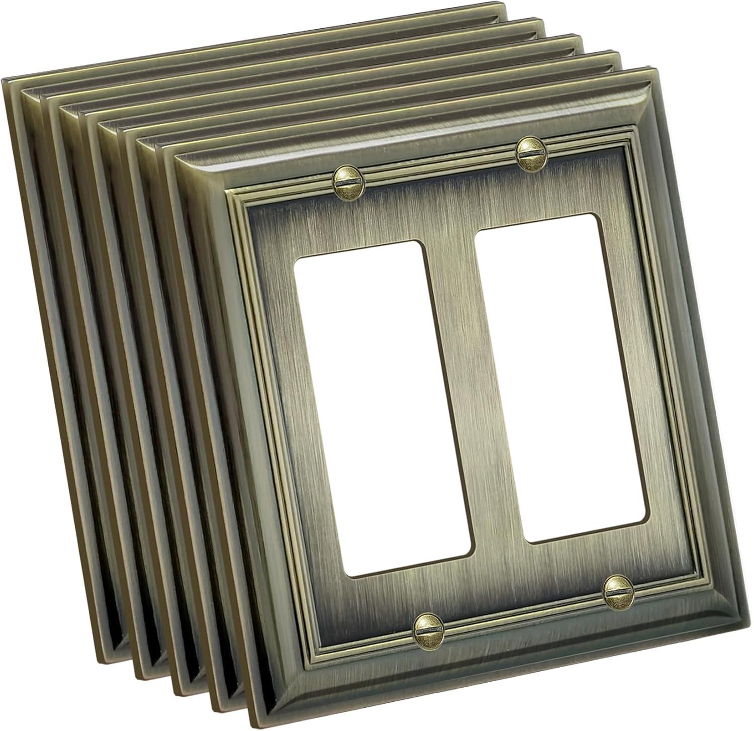 imageBESTTEN 4 Gang Zinc Alloy Aged Brass Metal Decor Wall Plate Grand Collection Decorator Antique Brass Outlet Cover for Switch or Receptacle Durable Corrosion ResistantAntique Brass