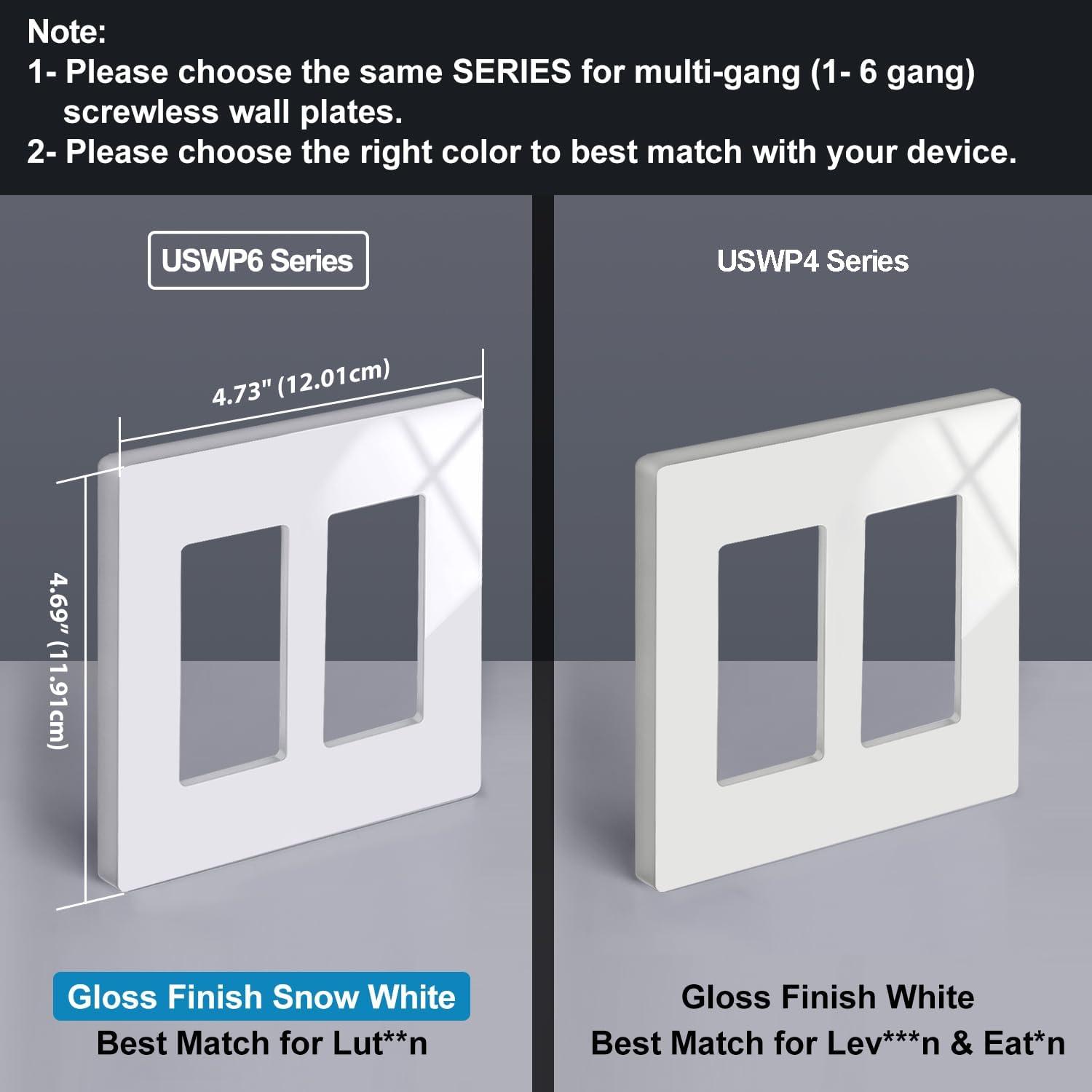 imageBESTTEN 5 Pack 2Gang Black Screwless Wall Plate Decor Outlet Cover Decorative Switch Cover Unbreakable Polycarbonate Switch Plate H469quot x W291quot GlossStandard Size Gloss Snow White