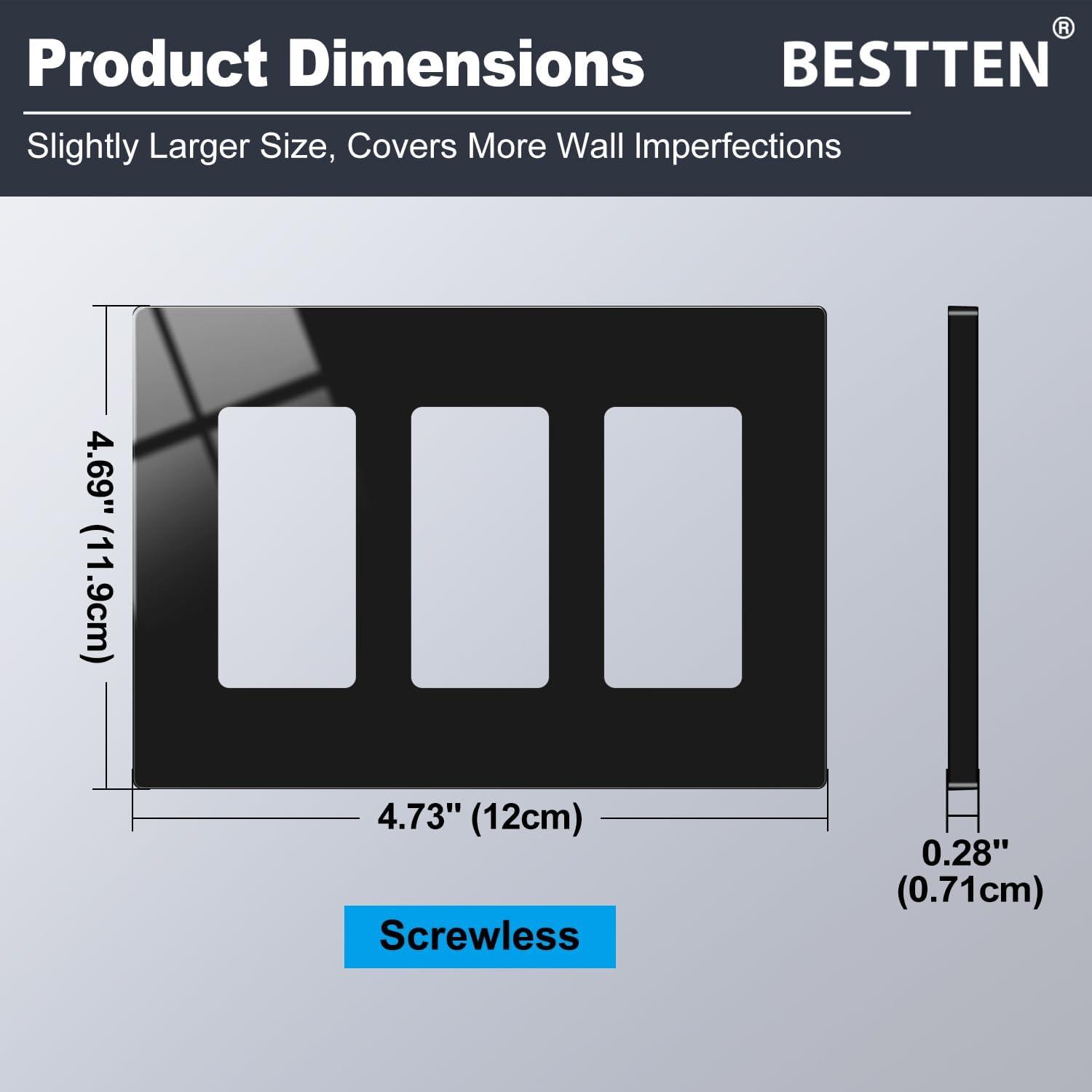 imageBESTTEN 5 Pack 2Gang Black Screwless Wall Plate Decor Outlet Cover Decorative Switch Cover Unbreakable Polycarbonate Switch Plate H469quot x W291quot GlossStandard Size Gloss Black
