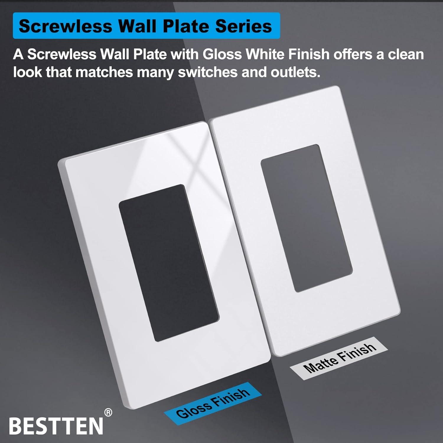 imageBESTTEN 5 Pack 2Gang Black Screwless Wall Plate Decor Outlet Cover Decorative Switch Cover Unbreakable Polycarbonate Switch Plate H469quot x W291quot GlossMid Size Gloss Snow White