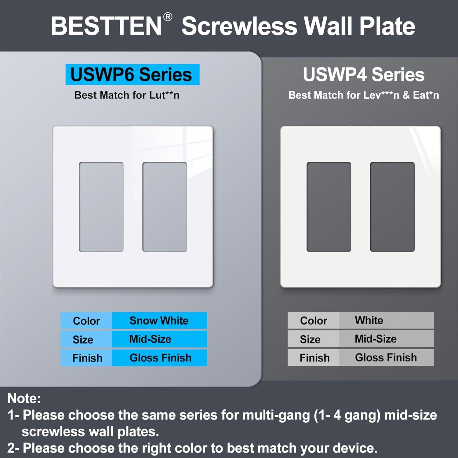 imageBESTTEN 5 Pack 2Gang Black Screwless Wall Plate Decor Outlet Cover Decorative Switch Cover Unbreakable Polycarbonate Switch Plate H469quot x W291quot GlossMid Size Gloss Snow White