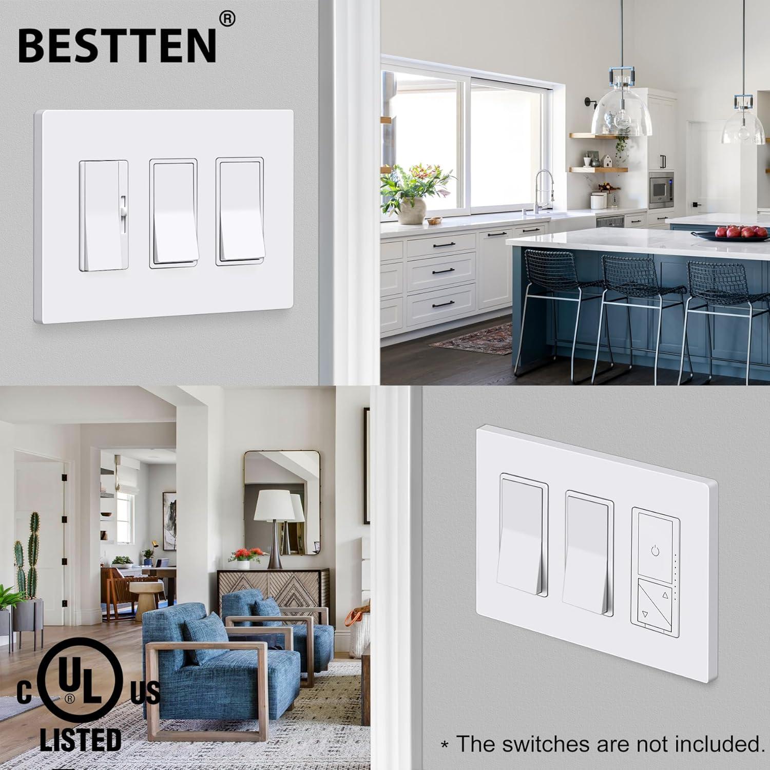 imageBESTTEN 5 Pack 2Gang Black Screwless Wall Plate Decor Outlet Cover Decorative Switch Cover Unbreakable Polycarbonate Switch Plate H469quot x W291quot GlossMid Size Gloss Snow White