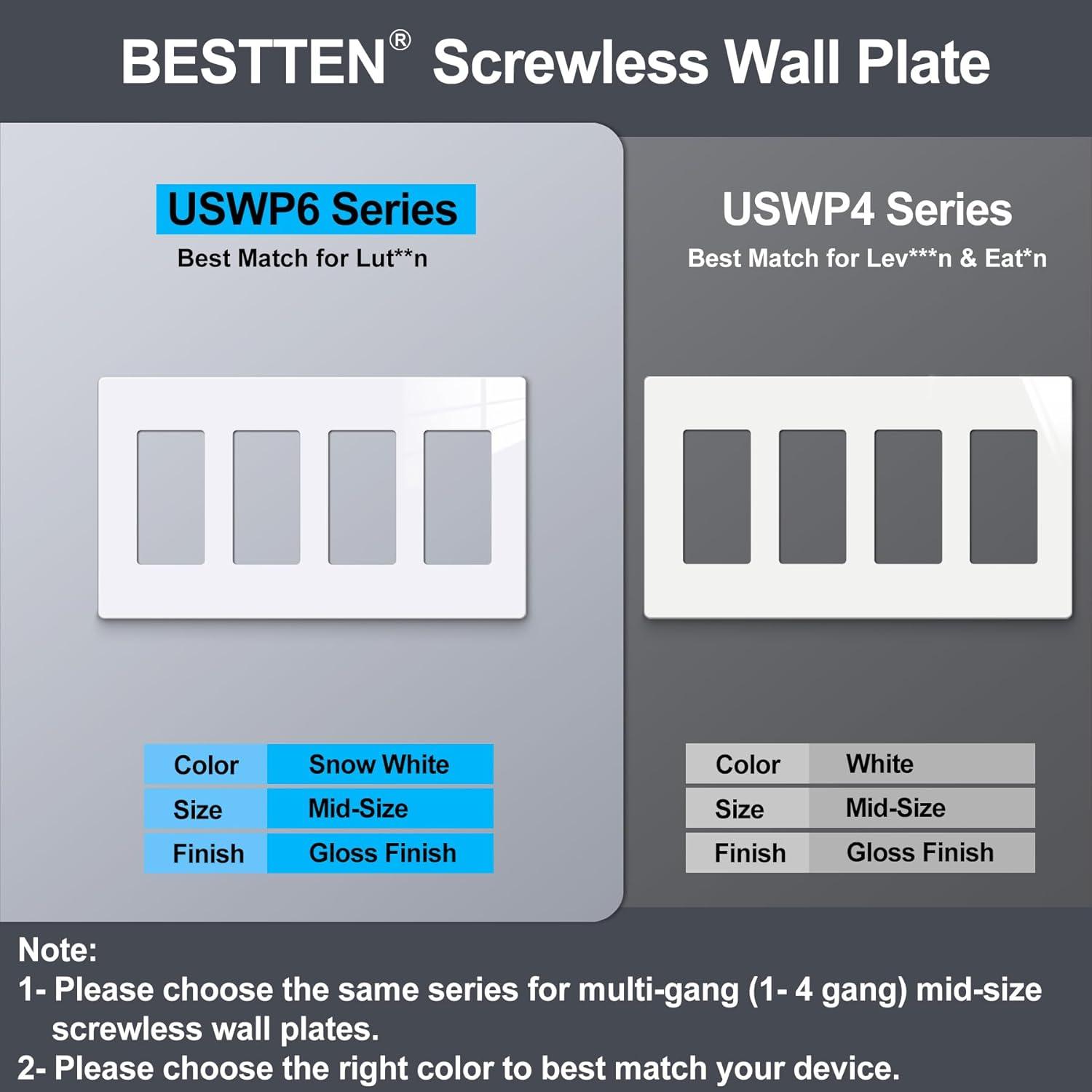 imageBESTTEN 5 Pack 2Gang Black Screwless Wall Plate Decor Outlet Cover Decorative Switch Cover Unbreakable Polycarbonate Switch Plate H469quot x W291quot GlossMid Size Gloss Snow White