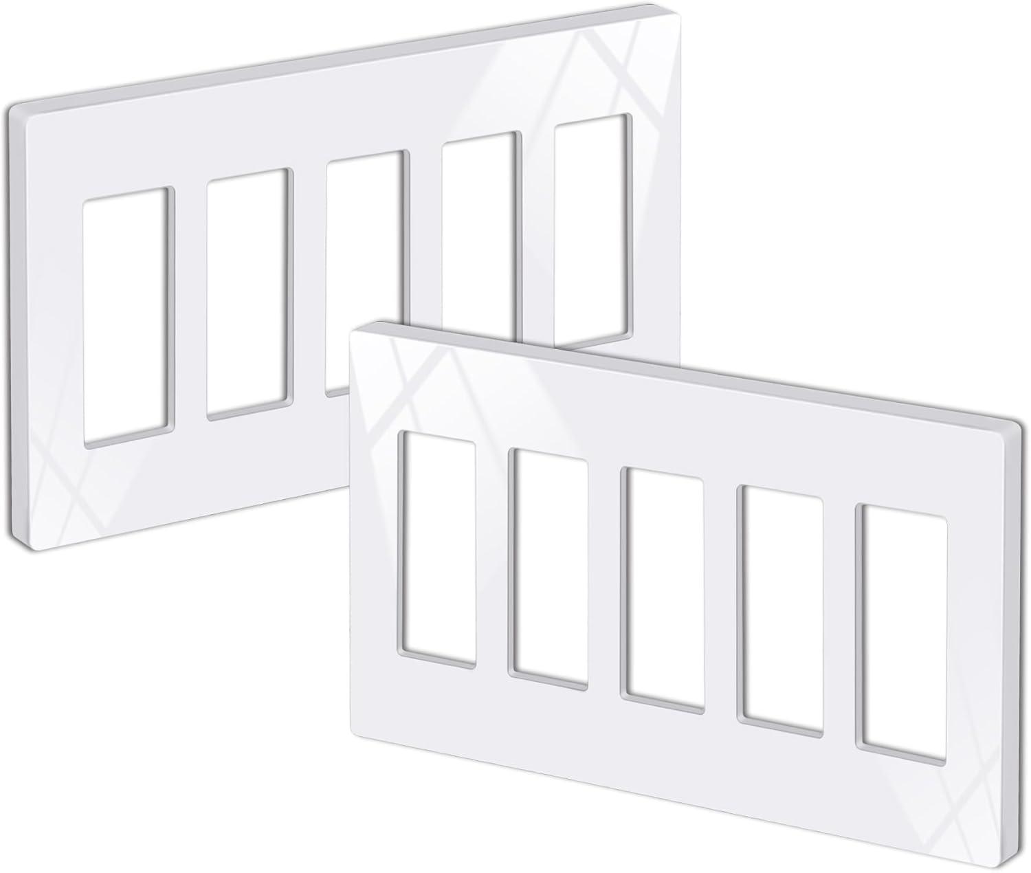imageBESTTEN 5 Pack 2Gang Black Screwless Wall Plate Decor Outlet Cover Decorative Switch Cover Unbreakable Polycarbonate Switch Plate H469quot x W291quot GlossStandard Size Gloss Snow White