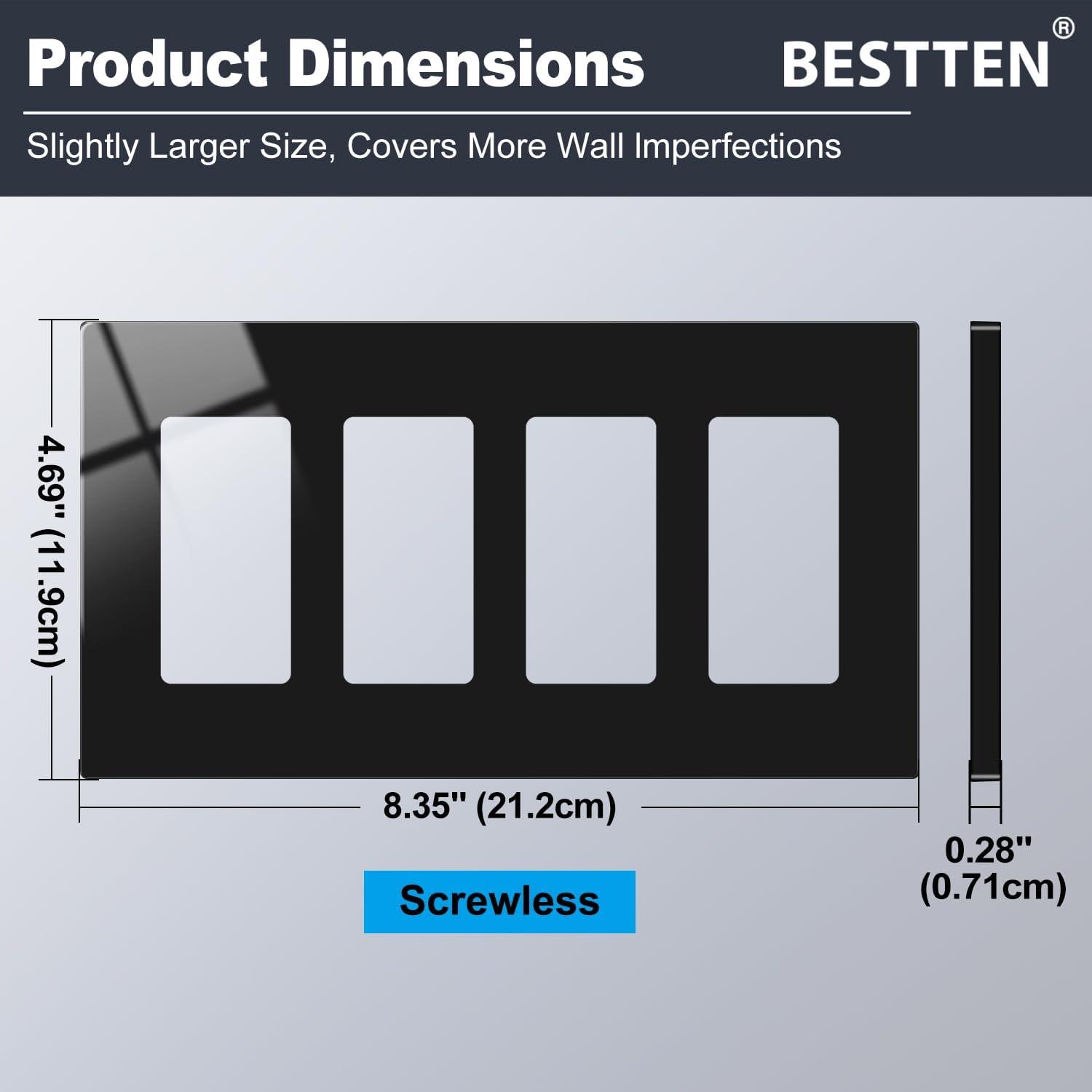 imageBESTTEN 5 Pack 2Gang Black Screwless Wall Plate Decor Outlet Cover Decorative Switch Cover Unbreakable Polycarbonate Switch Plate H469quot x W291quot GlossStandard Size Gloss Black
