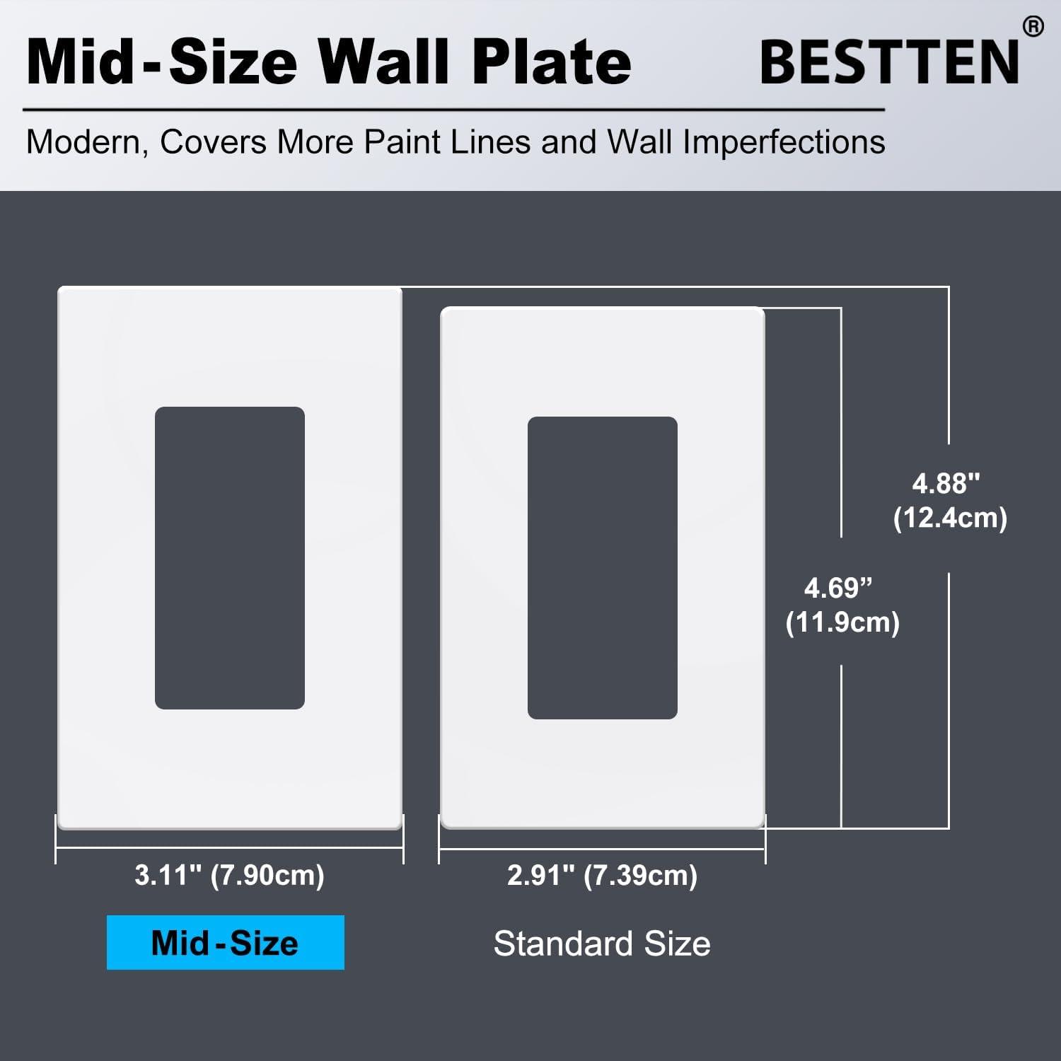 imageBESTTEN 5 Pack 2Gang Black Screwless Wall Plate Decor Outlet Cover Decorative Switch Cover Unbreakable Polycarbonate Switch Plate H469quot x W291quot GlossMid Size Gloss Snow White