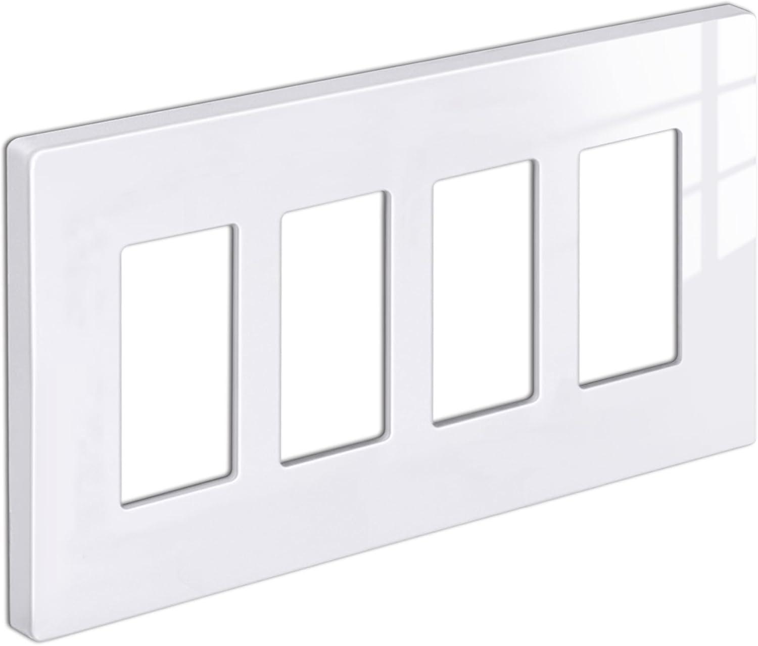 imageBESTTEN 5 Pack 2Gang Black Screwless Wall Plate Decor Outlet Cover Decorative Switch Cover Unbreakable Polycarbonate Switch Plate H469quot x W291quot GlossMid Size Gloss Snow White