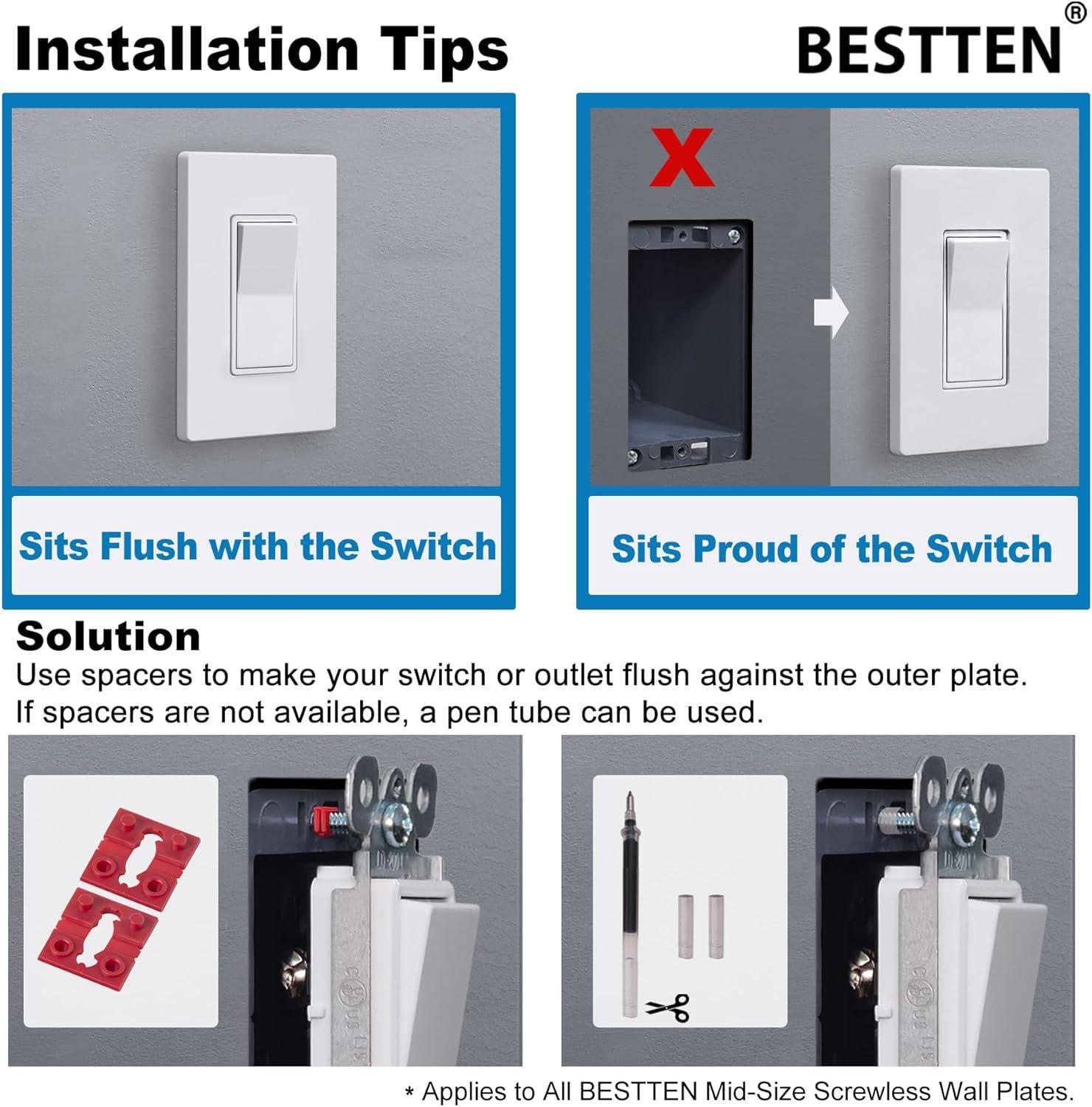 imageBESTTEN 5 Pack 2Gang Black Screwless Wall Plate Decor Outlet Cover Decorative Switch Cover Unbreakable Polycarbonate Switch Plate H469quot x W291quot GlossMid Size Gloss Snow White