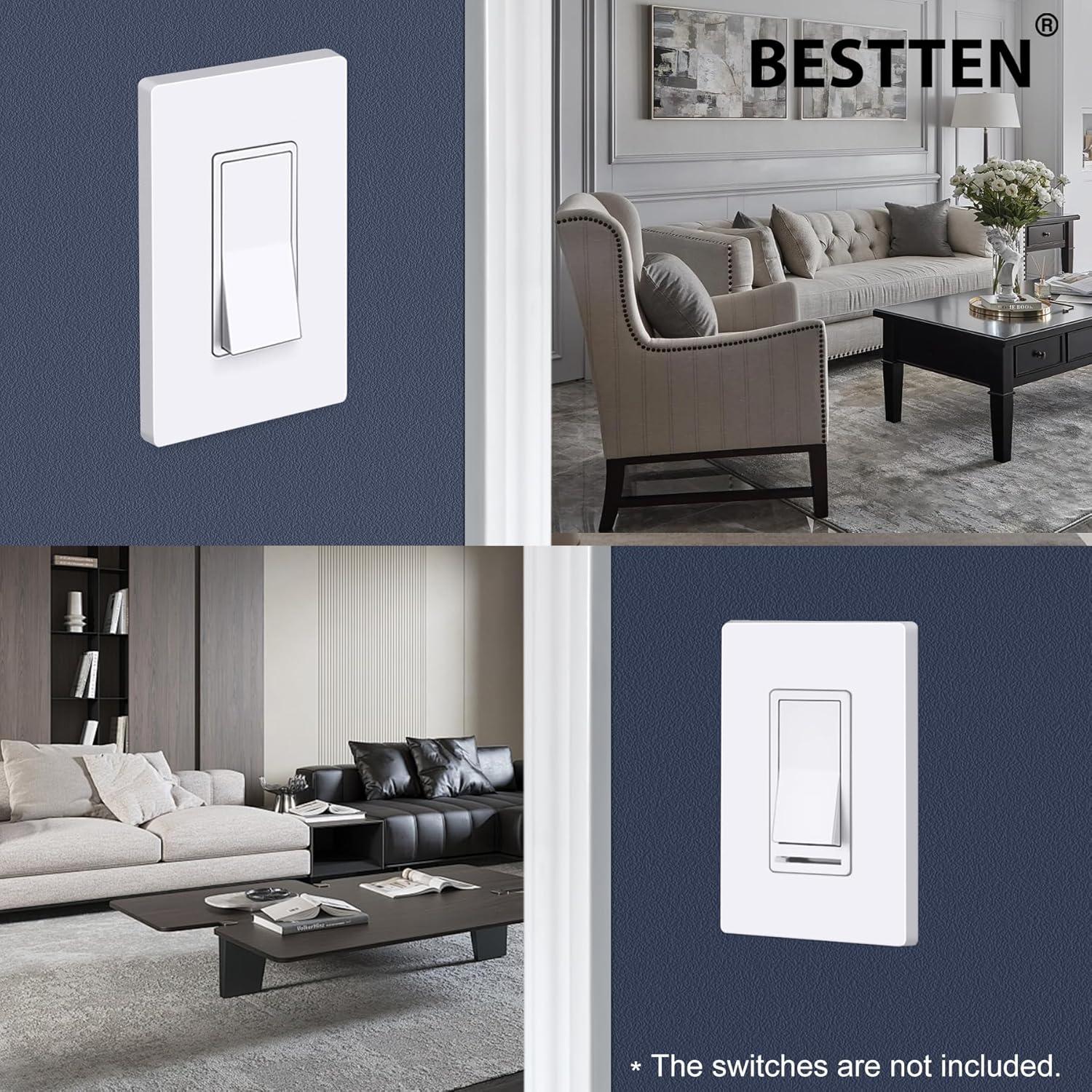 imageBESTTEN 5 Pack 2Gang Black Screwless Wall Plate Decor Outlet Cover Decorative Switch Cover Unbreakable Polycarbonate Switch Plate H469quot x W291quot GlossStandard Size Gloss Snow White