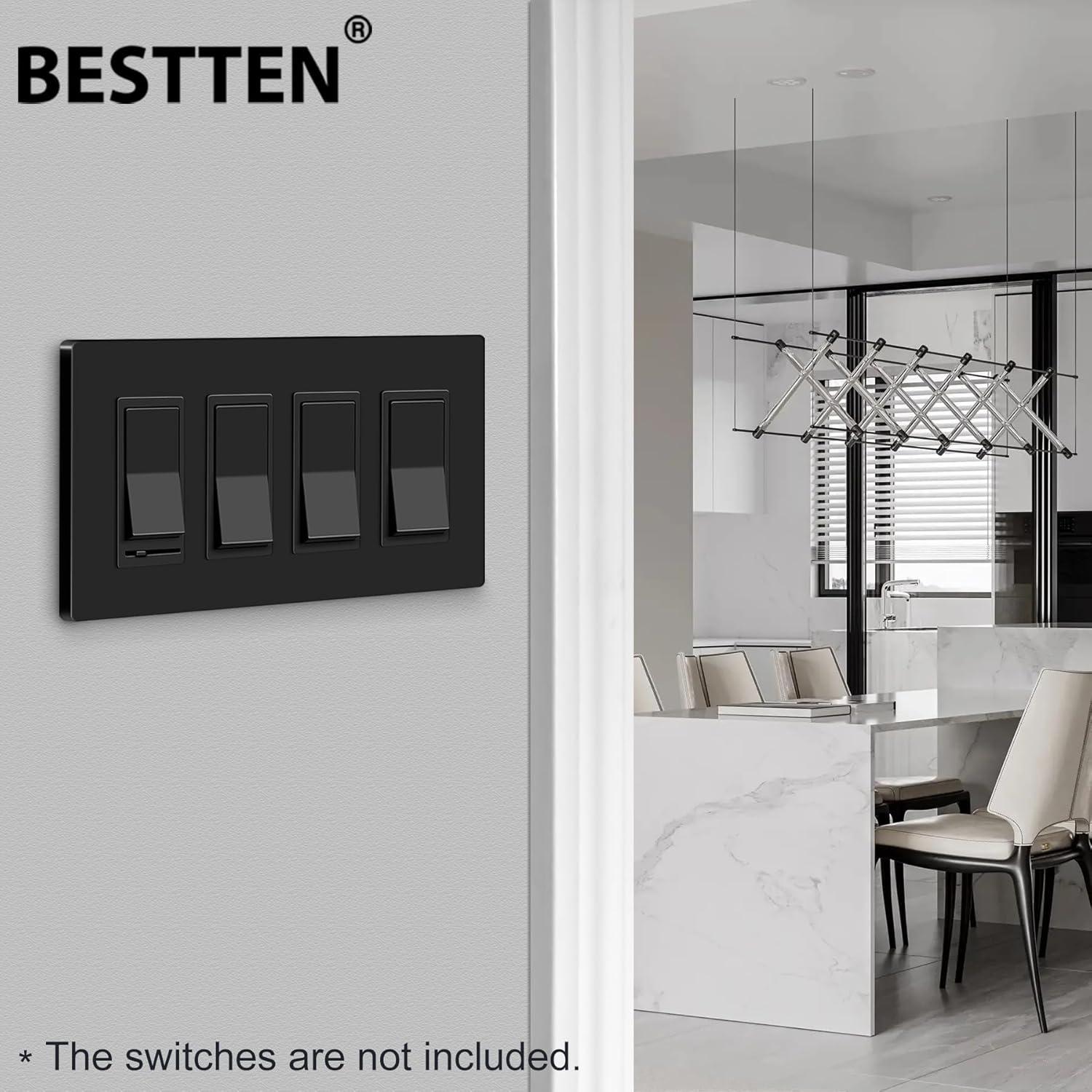 imageBESTTEN 5 Pack 2Gang Black Screwless Wall Plate Decor Outlet Cover Decorative Switch Cover Unbreakable Polycarbonate Switch Plate H469quot x W291quot GlossStandard Size Gloss Black