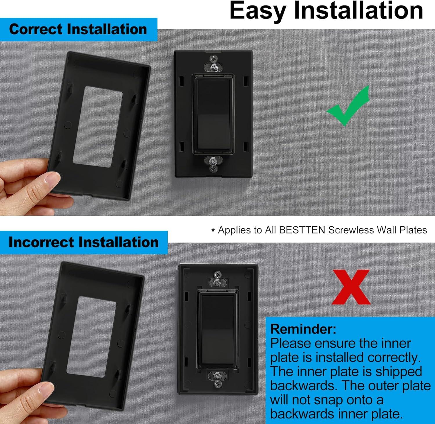 imageBESTTEN 5 Pack 2Gang Black Screwless Wall Plate Decor Outlet Cover Decorative Switch Cover Unbreakable Polycarbonate Switch Plate H469quot x W291quot GlossStandard Size Gloss Black