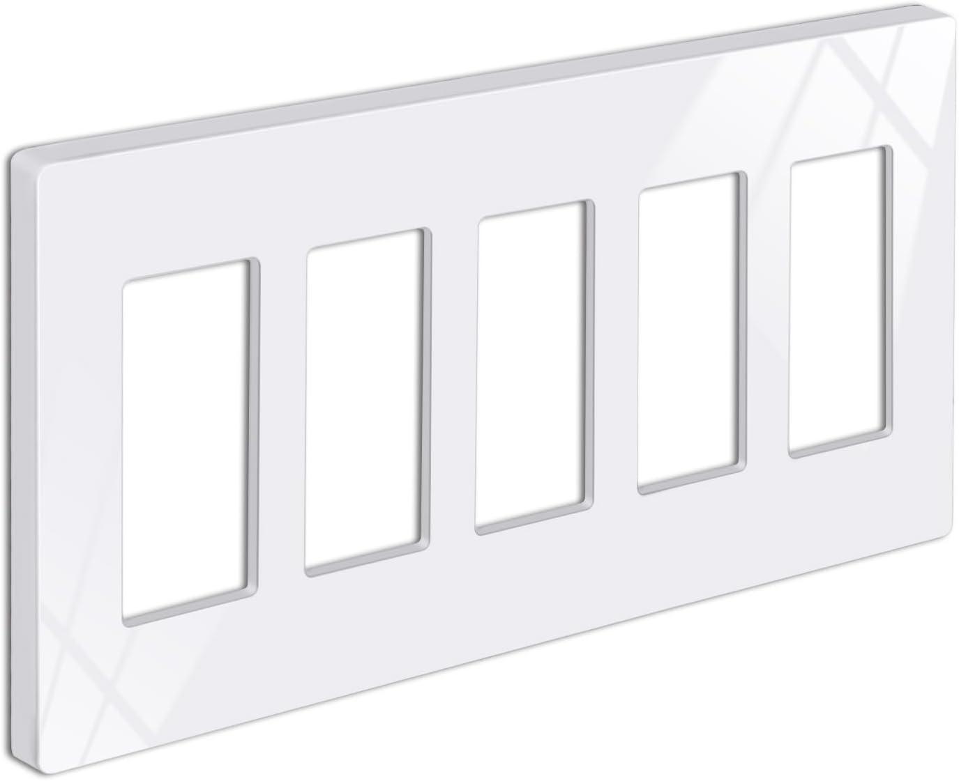 imageBESTTEN 5 Pack 2Gang Black Screwless Wall Plate Decor Outlet Cover Decorative Switch Cover Unbreakable Polycarbonate Switch Plate H469quot x W291quot GlossStandard Size Gloss Snow White