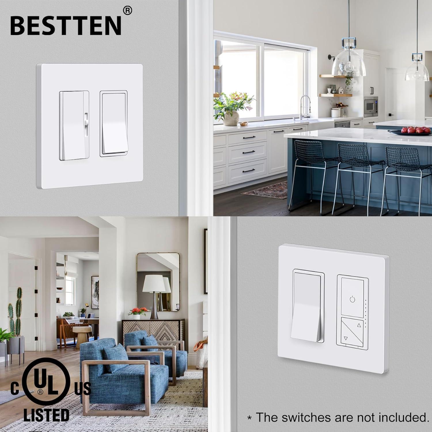 imageBESTTEN 5 Pack 2Gang Black Screwless Wall Plate Decor Outlet Cover Decorative Switch Cover Unbreakable Polycarbonate Switch Plate H469quot x W291quot GlossMid Size Gloss Snow White