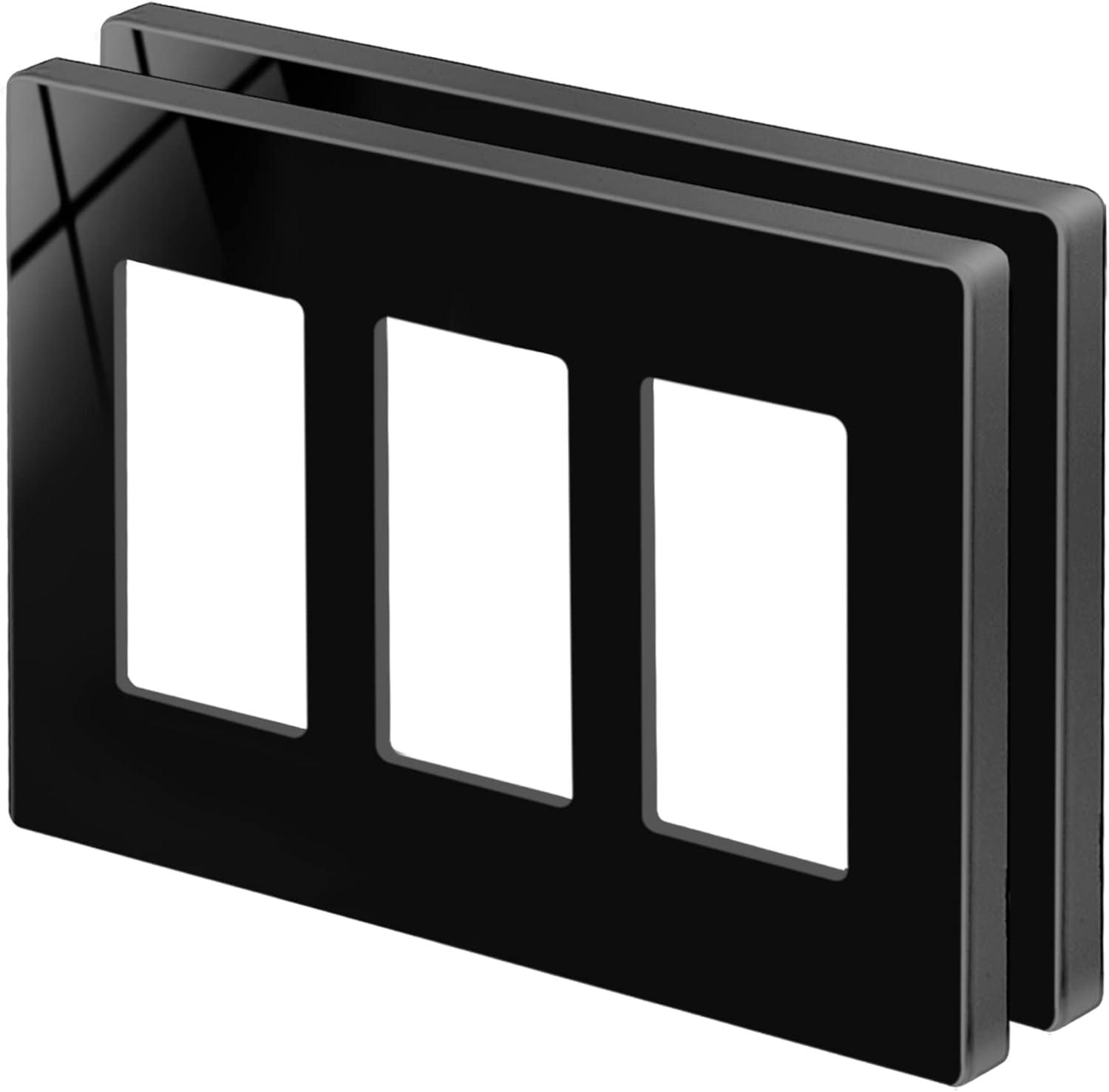 imageBESTTEN 5 Pack 2Gang Black Screwless Wall Plate Decor Outlet Cover Decorative Switch Cover Unbreakable Polycarbonate Switch Plate H469quot x W291quot GlossStandard Size Gloss Black