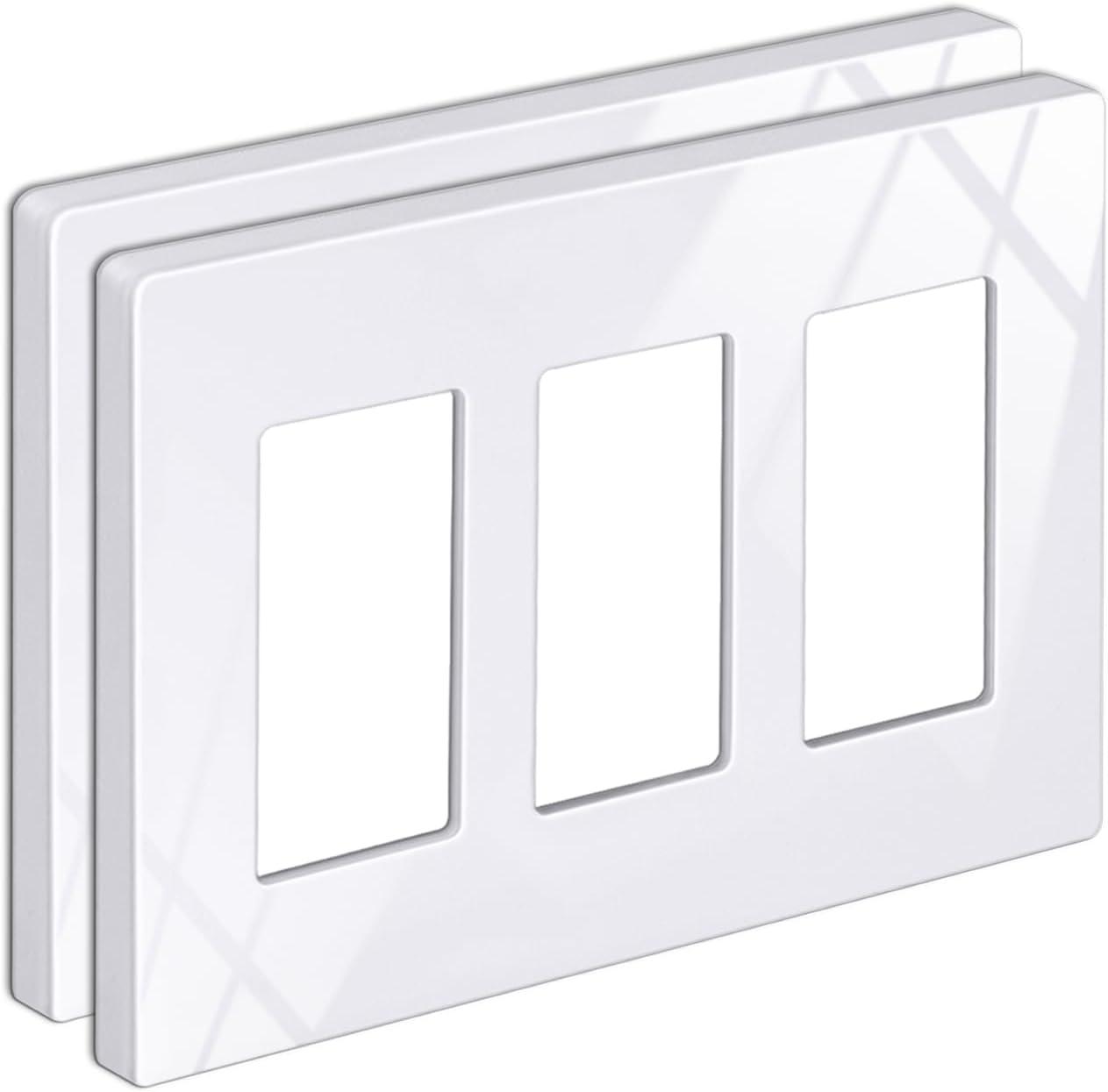 imageBESTTEN 5 Pack 2Gang Black Screwless Wall Plate Decor Outlet Cover Decorative Switch Cover Unbreakable Polycarbonate Switch Plate H469quot x W291quot GlossStandard Size Gloss Snow White