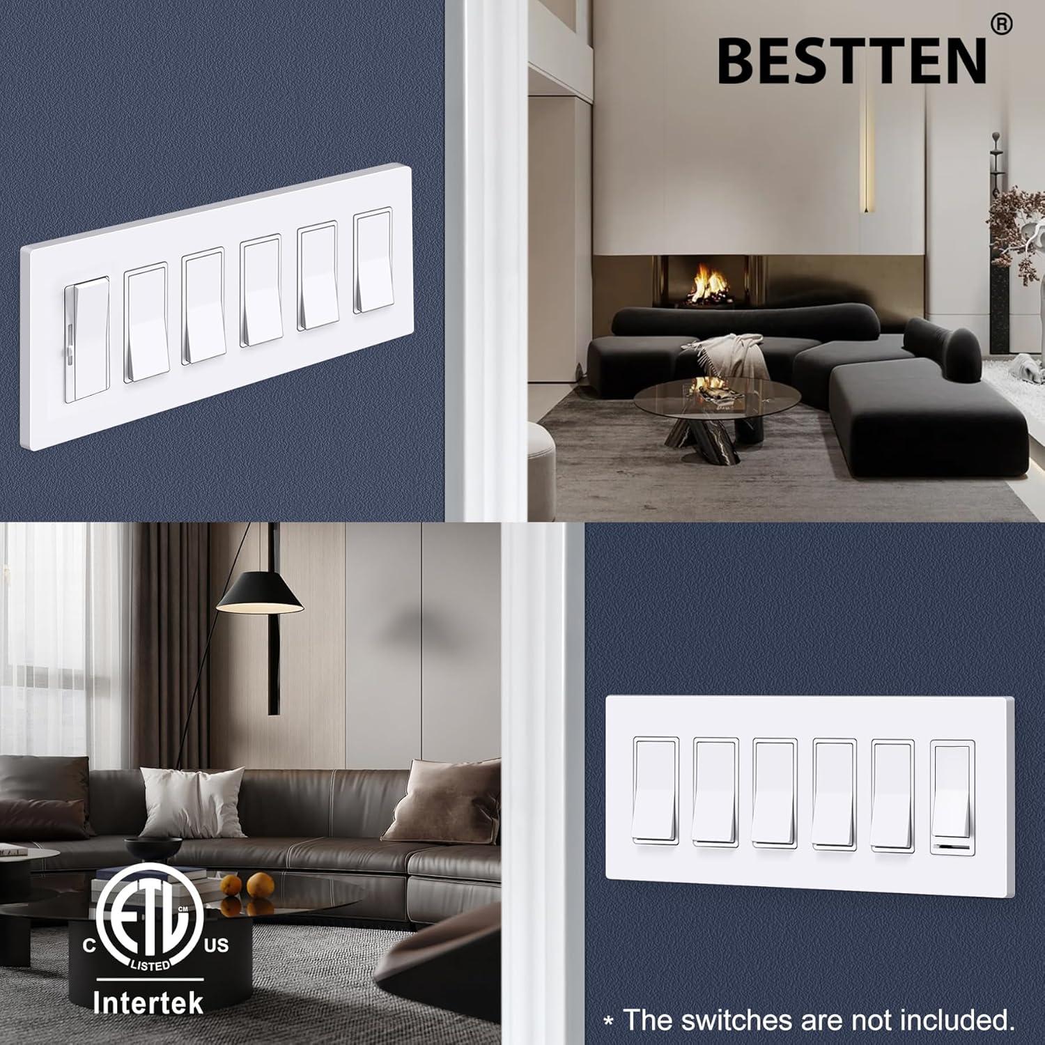 imageBESTTEN 5 Pack 2Gang Black Screwless Wall Plate Decor Outlet Cover Decorative Switch Cover Unbreakable Polycarbonate Switch Plate H469quot x W291quot GlossStandard Size Gloss Snow White