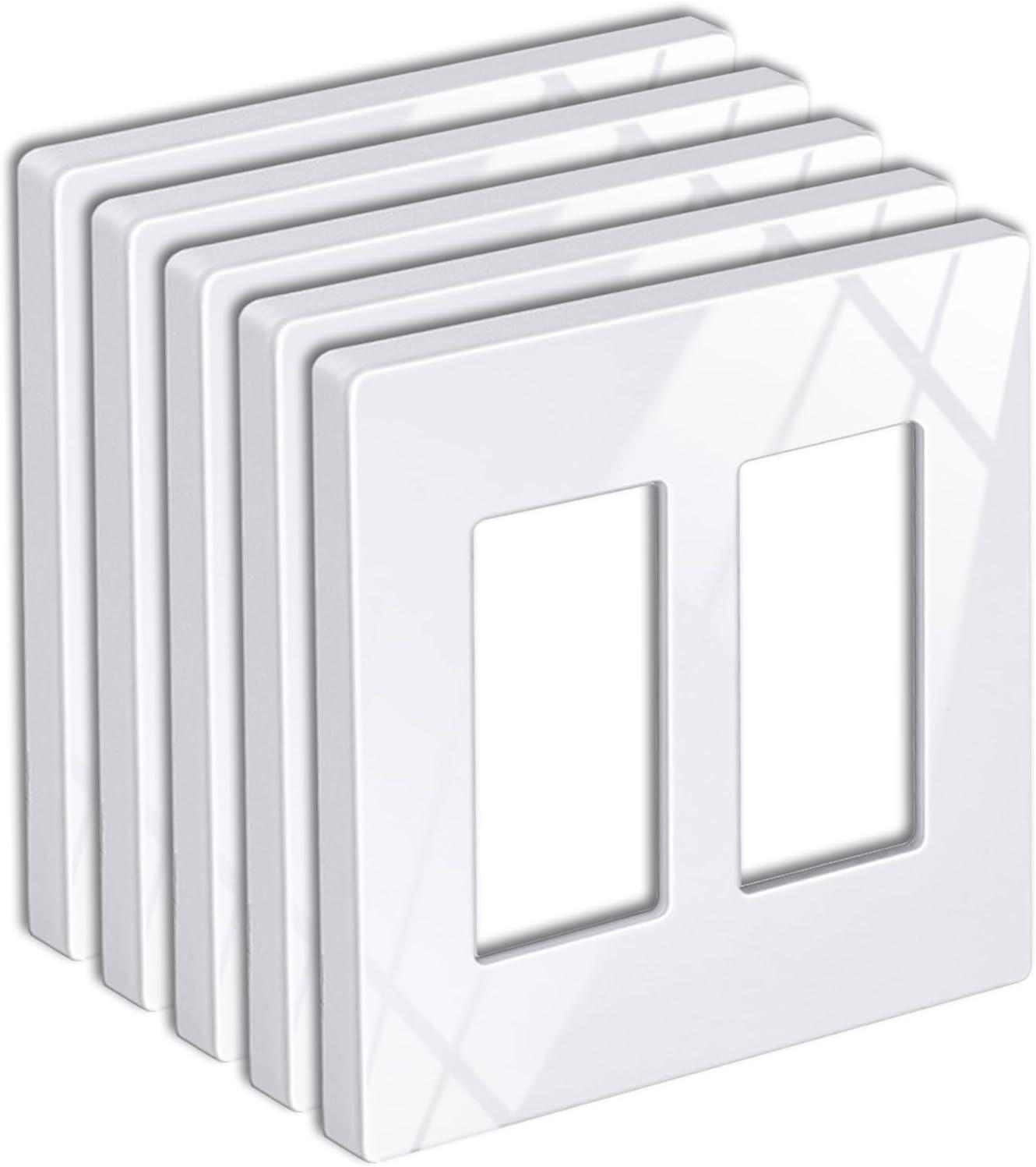 imageBESTTEN 5 Pack 2Gang Black Screwless Wall Plate Decor Outlet Cover Decorative Switch Cover Unbreakable Polycarbonate Switch Plate H469quot x W291quot GlossStandard Size Gloss Snow White