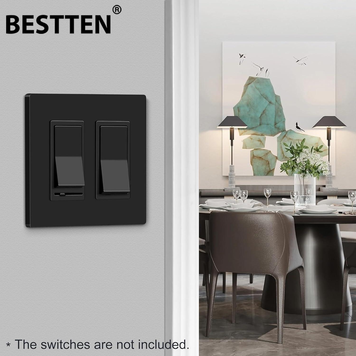 imageBESTTEN 5 Pack 2Gang Black Screwless Wall Plate Decor Outlet Cover Decorative Switch Cover Unbreakable Polycarbonate Switch Plate H469quot x W291quot GlossStandard Size Gloss Black