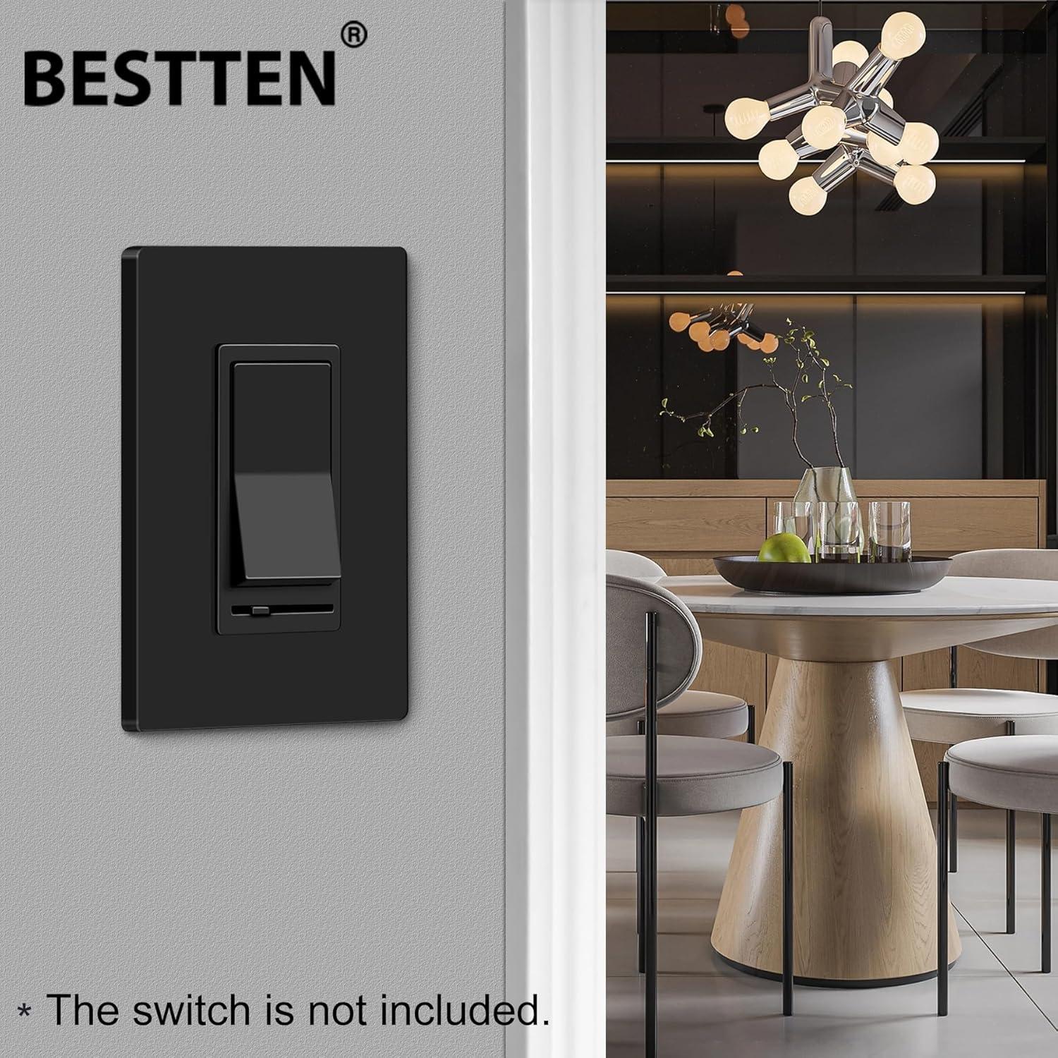 imageBESTTEN 5 Pack 2Gang Black Screwless Wall Plate Decor Outlet Cover Decorative Switch Cover Unbreakable Polycarbonate Switch Plate H469quot x W291quot GlossStandard Size Gloss Black