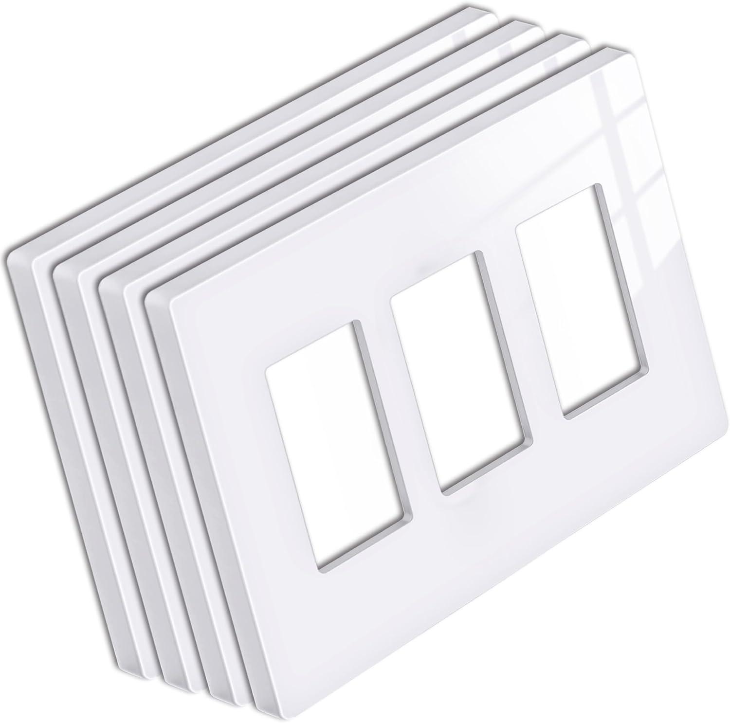 imageBESTTEN 5 Pack 2Gang Black Screwless Wall Plate Decor Outlet Cover Decorative Switch Cover Unbreakable Polycarbonate Switch Plate H469quot x W291quot GlossMid Size Gloss Snow White